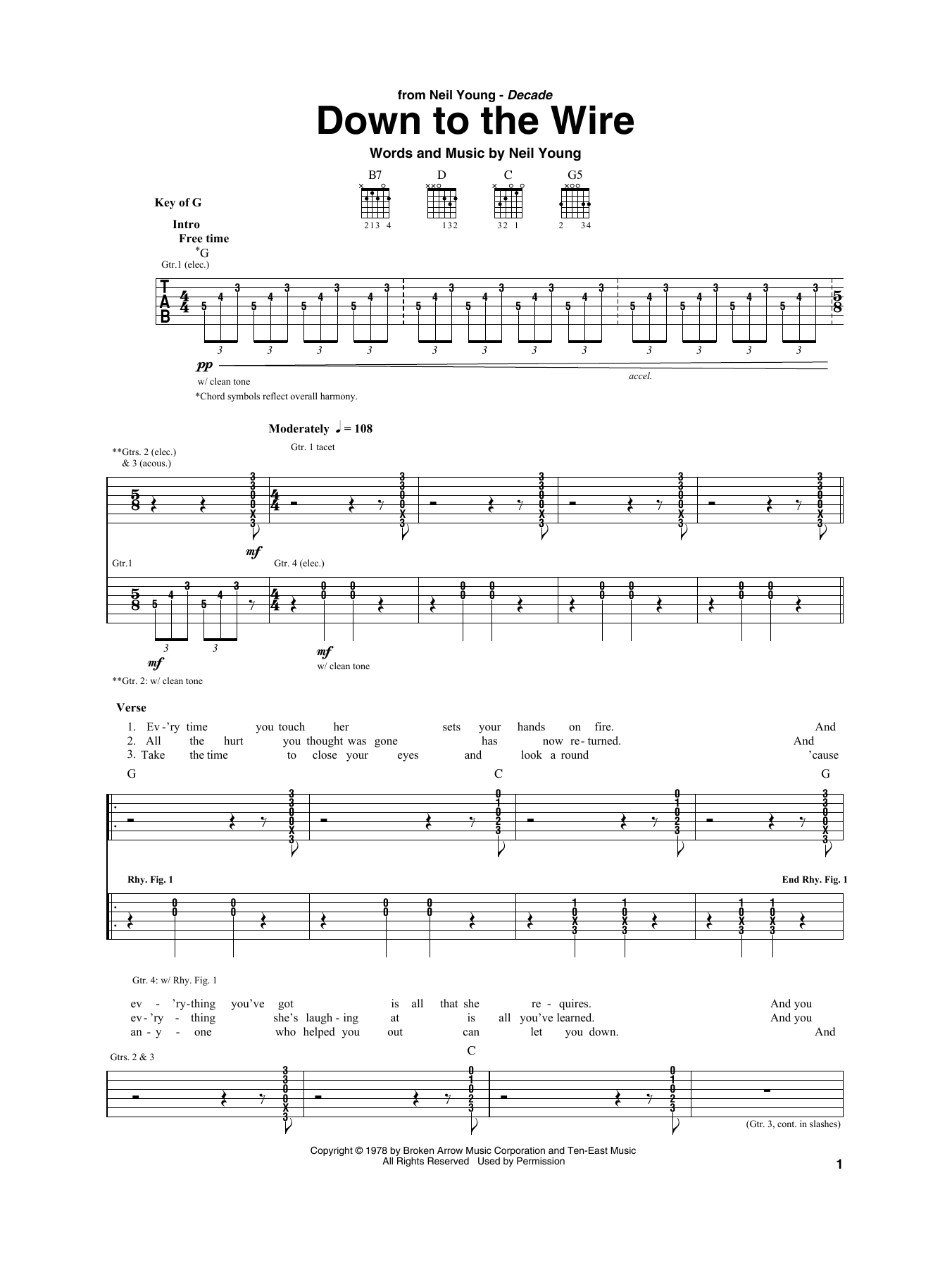 Down To The Wire (Guitar Rhythm Tab) von Neil Young