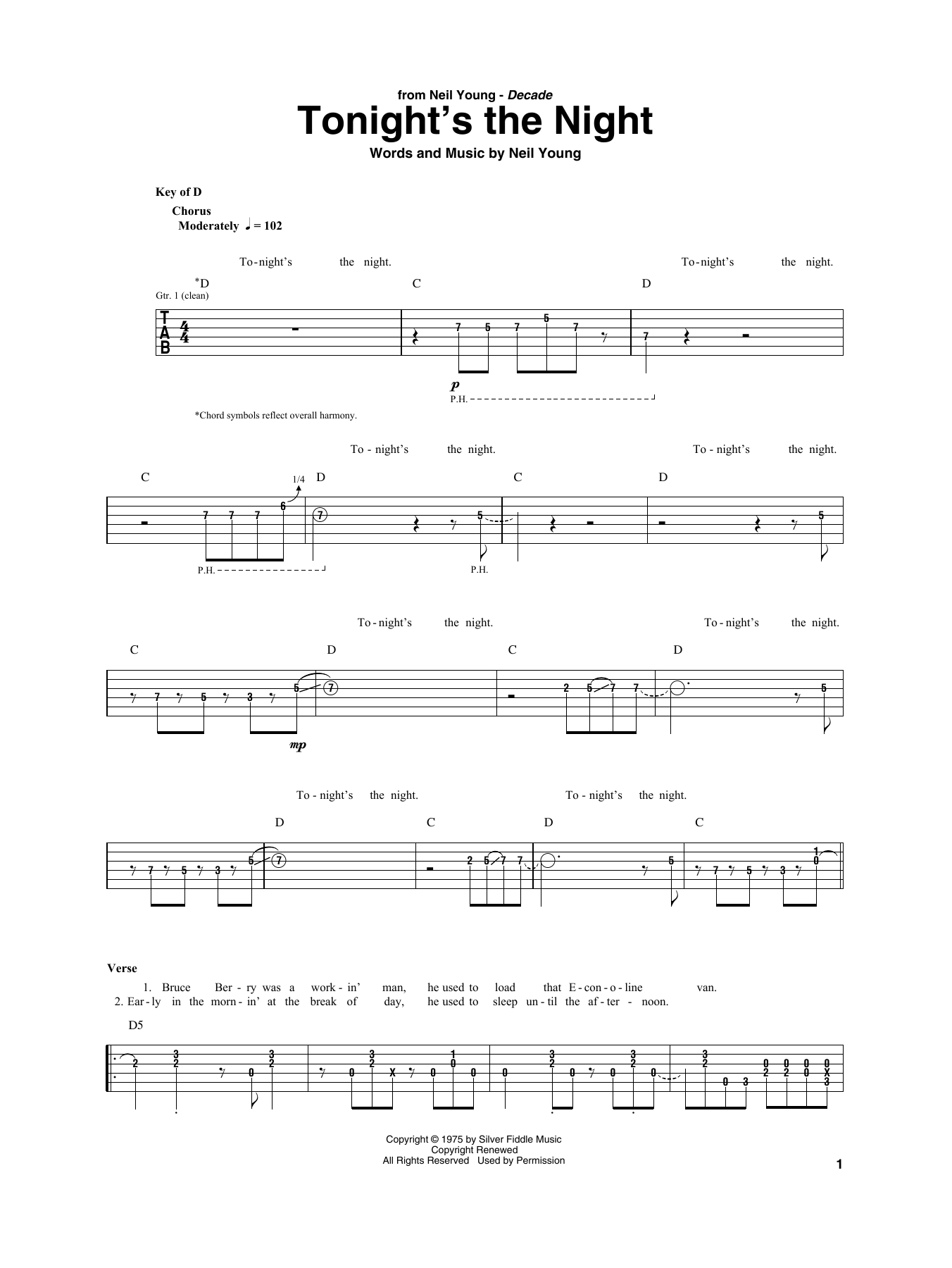 Tonight's The Night (Guitar Rhythm Tab) von Neil Young