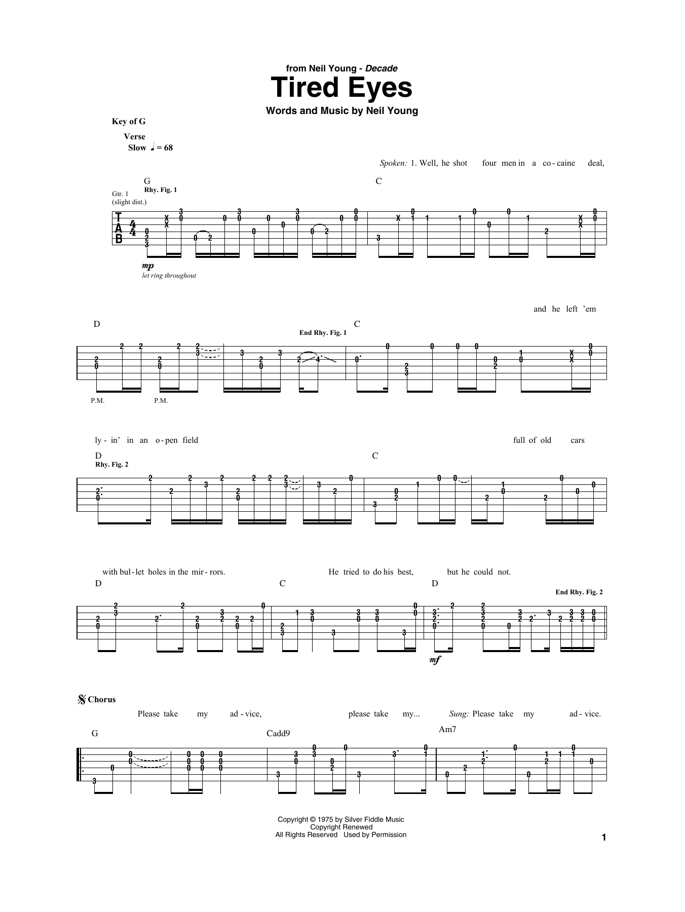 Tired Eyes (Guitar Rhythm Tab) von Neil Young