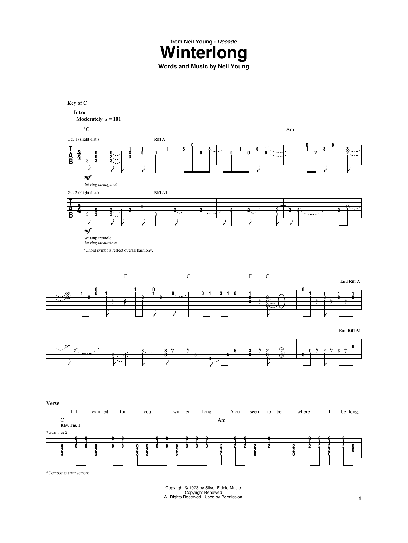 Winterlong (Guitar Rhythm Tab) von Neil Young