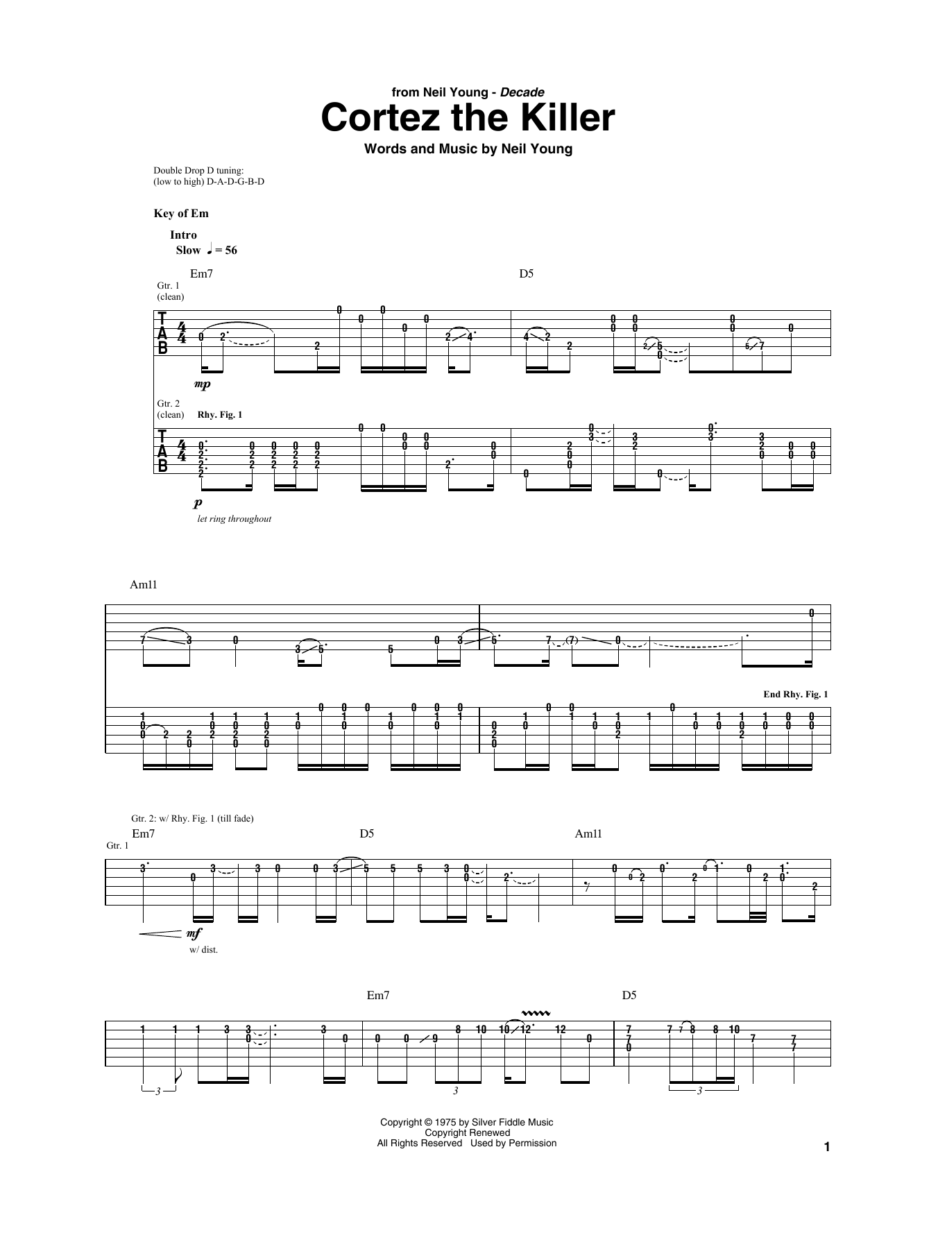 Cortez The Killer (Guitar Rhythm Tab) von Neil Young