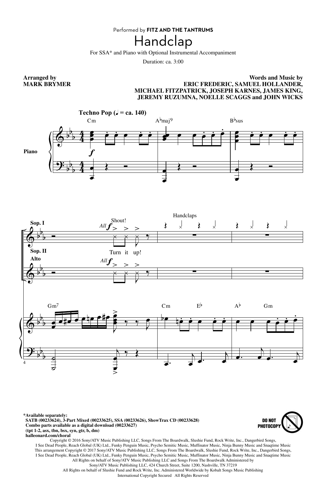 HandClap (arr. Mark Brymer) (SSA Choir) von Fitz And The Tantrums