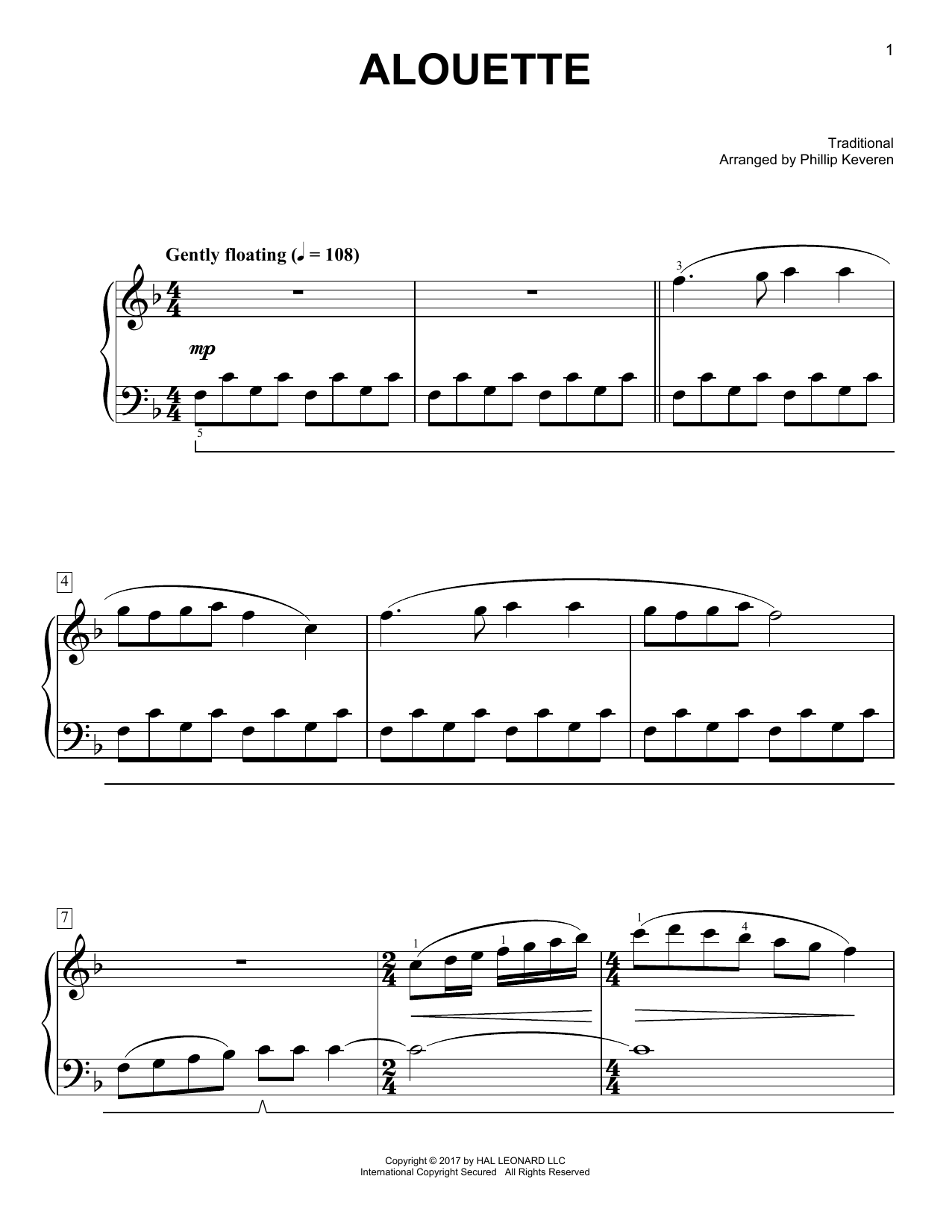 Alouette [Classical version] (arr. Phillip Keveren) (Easy Piano) von Traditional
