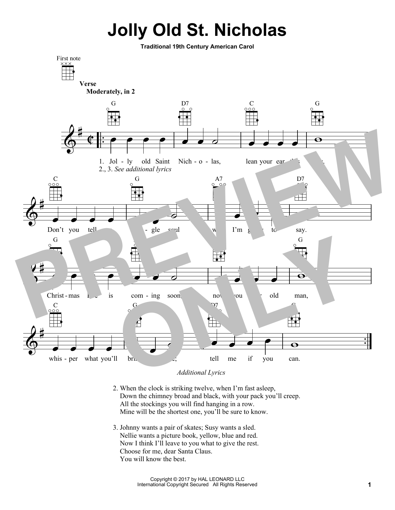 Jolly Old St. Nicholas (Ukulele) von 19th Century American Carol