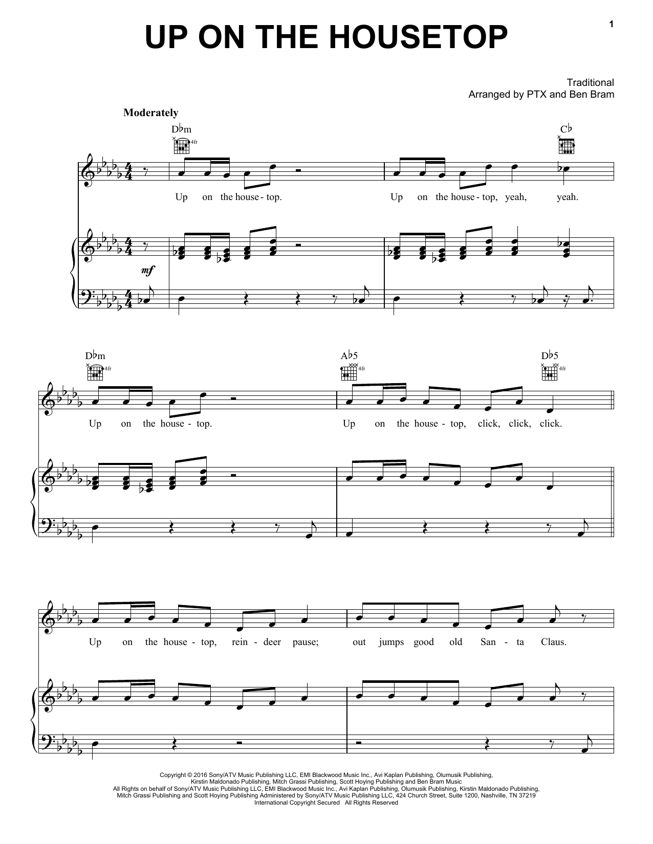 Up On The Housetop (Piano, Vocal & Guitar Chords (Right-Hand Melody)) von Pentatonix