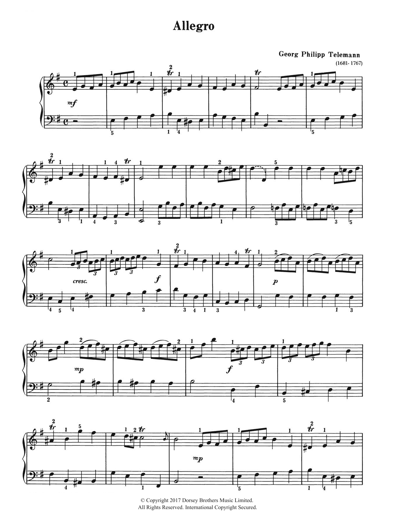 Allegro (Piano Solo) von Georg Philipp Telemann