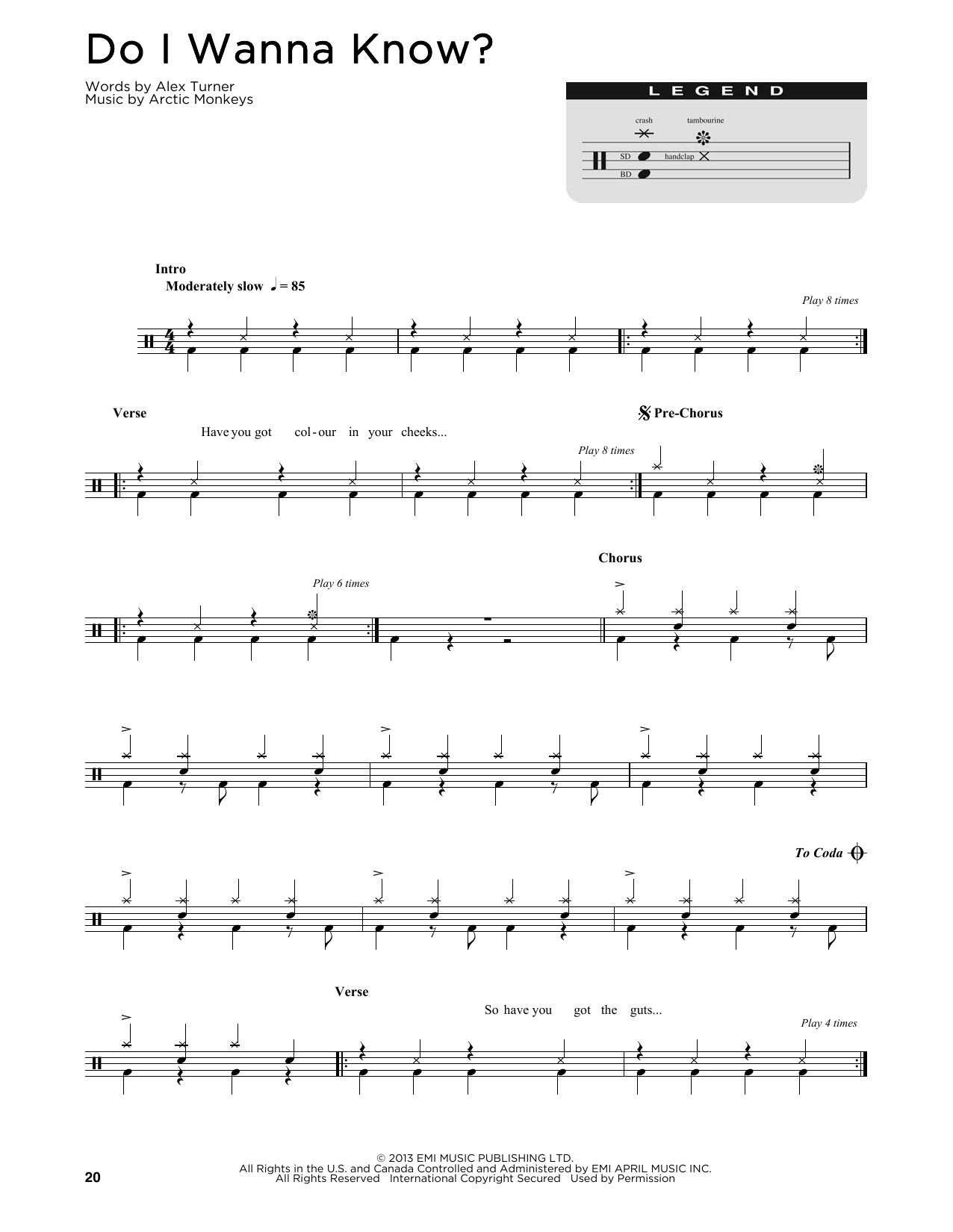 Do I Wanna Know? (Drum Chart) von Arctic Monkeys