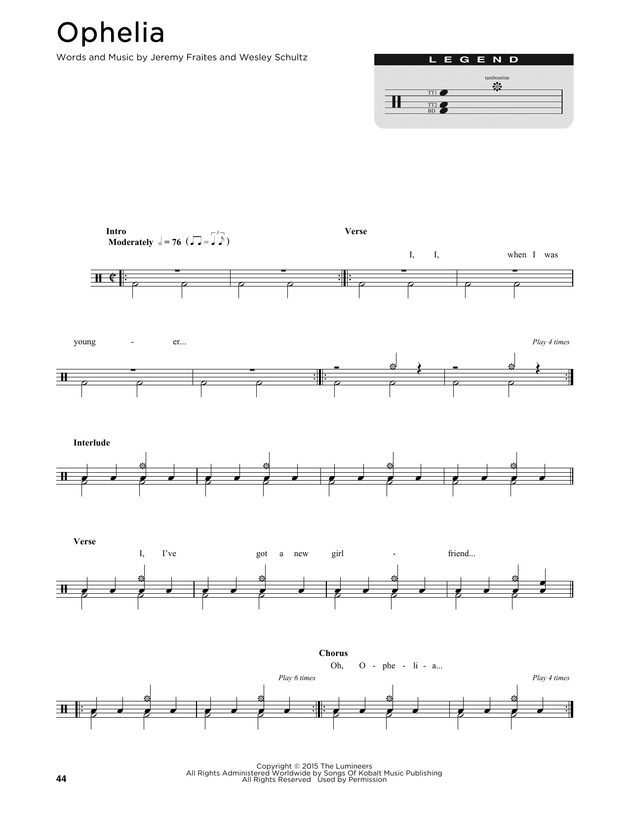 Ophelia (Drum Chart) von The Lumineers