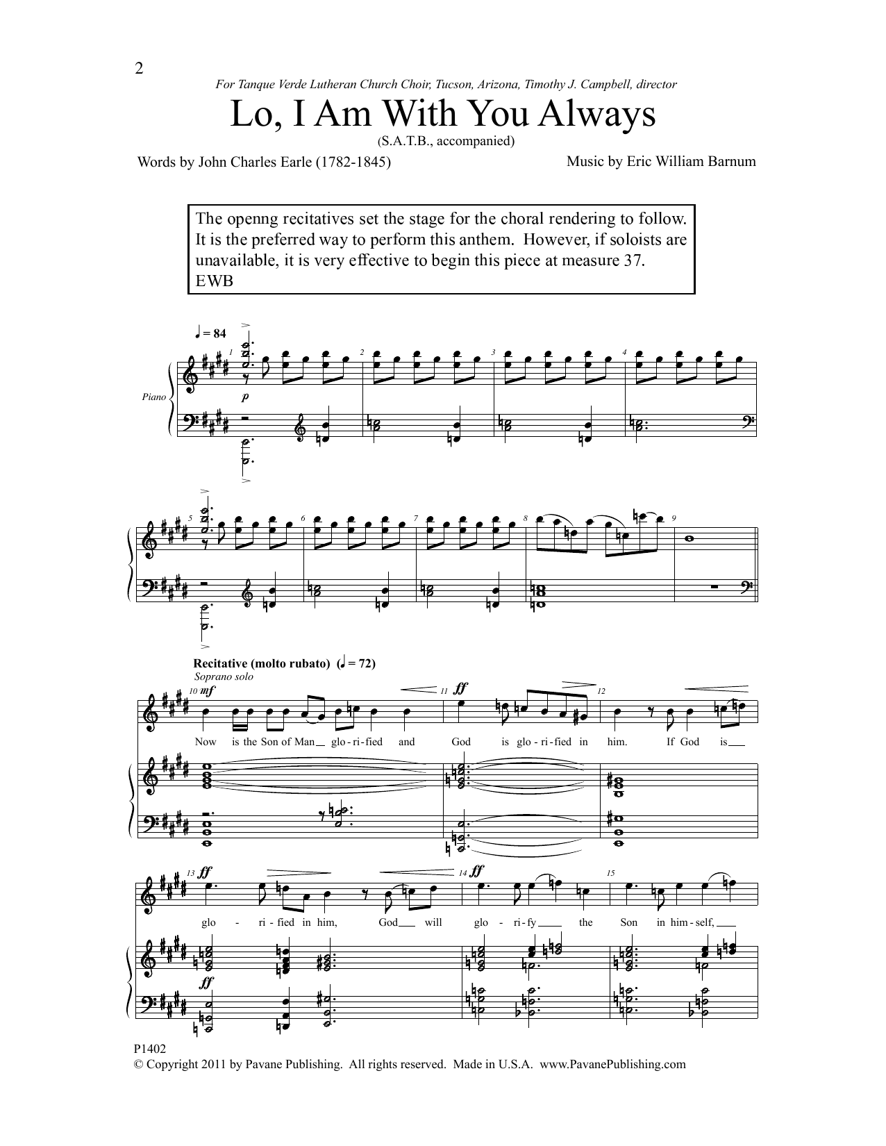 Lo, I Am With You Always (SATB Choir) von Eric William Brnum