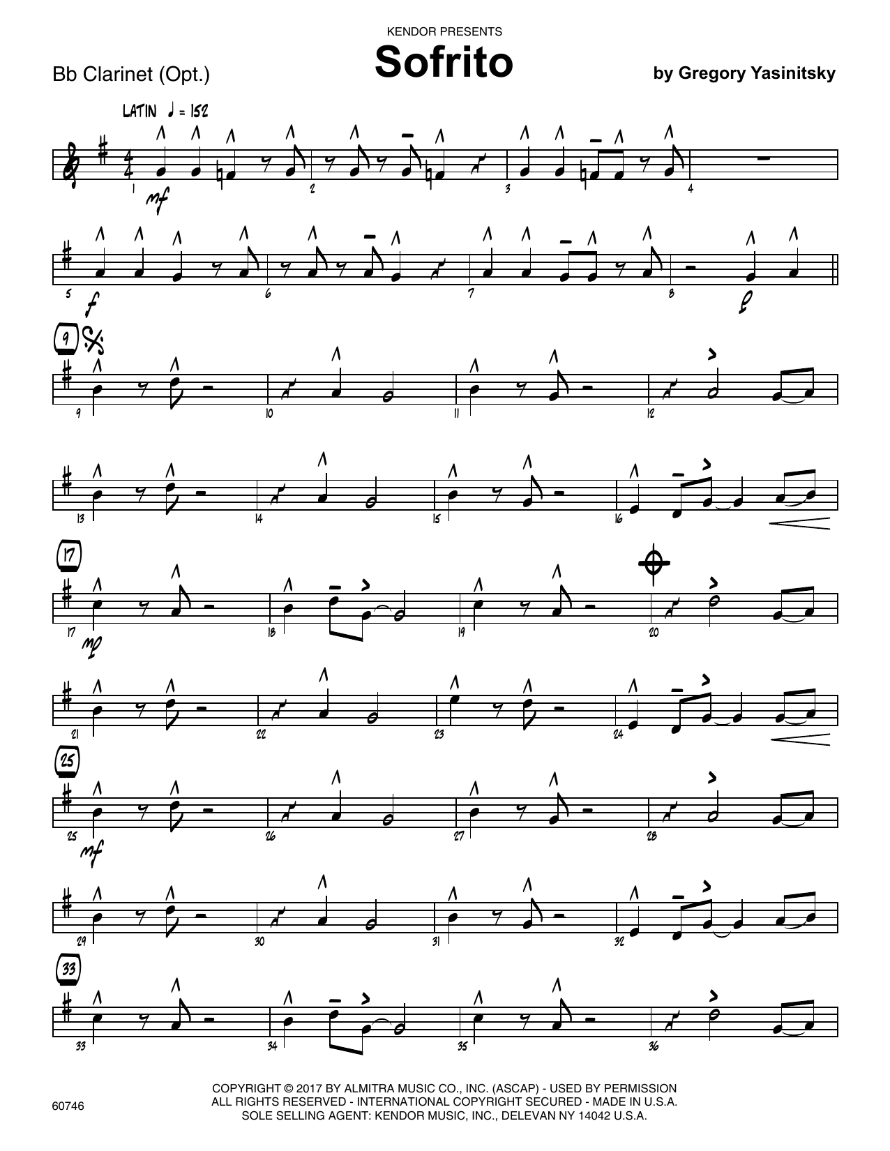 Sofrito - Bb Clarinet (Jazz Ensemble) von Gregory Yasinitsky