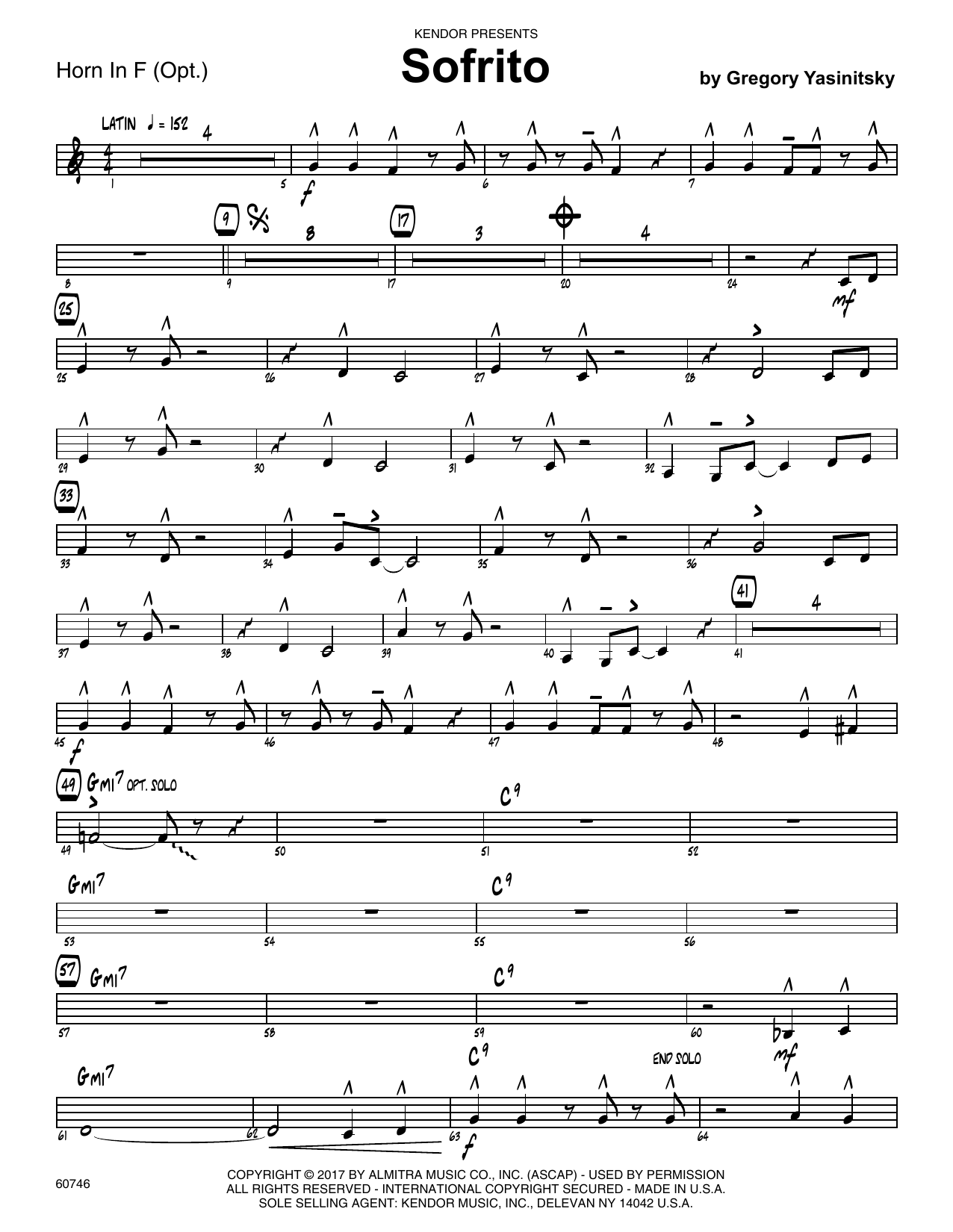 Sofrito - Horn in F (Jazz Ensemble) von Gregory Yasinitsky