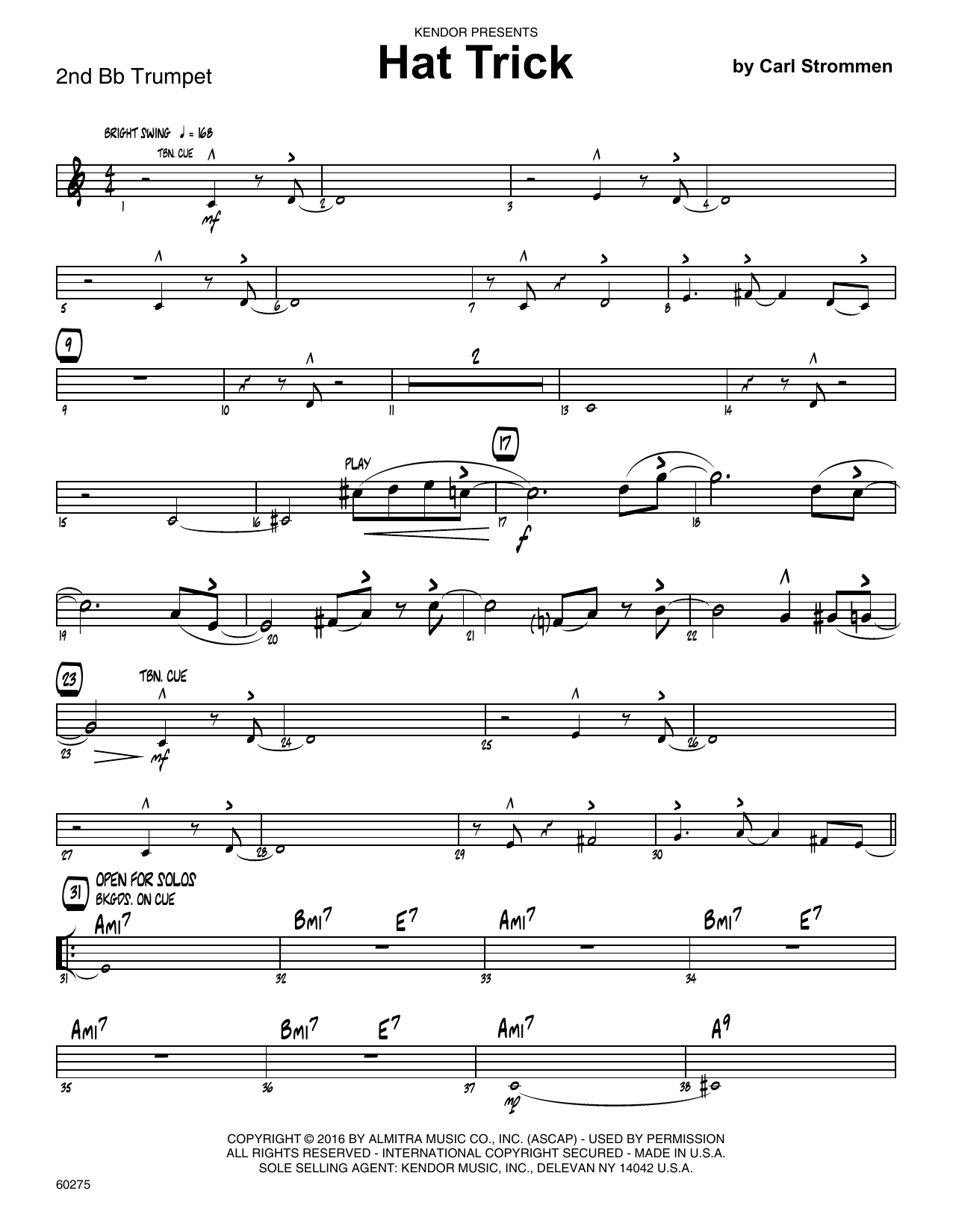 Hat Trick - 2nd Bb Trumpet (Jazz Ensemble) von Carl Strommen