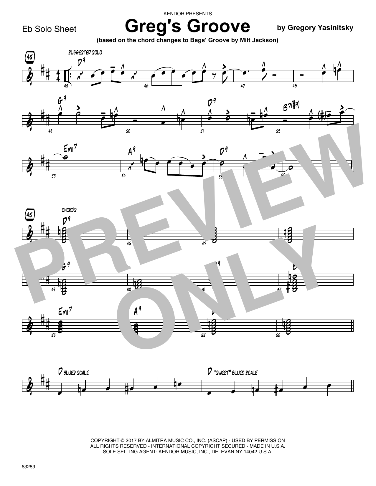 Greg's Groove - Solo Sheet - Alto Sax (Jazz Ensemble) von Gregory Yasinitsky