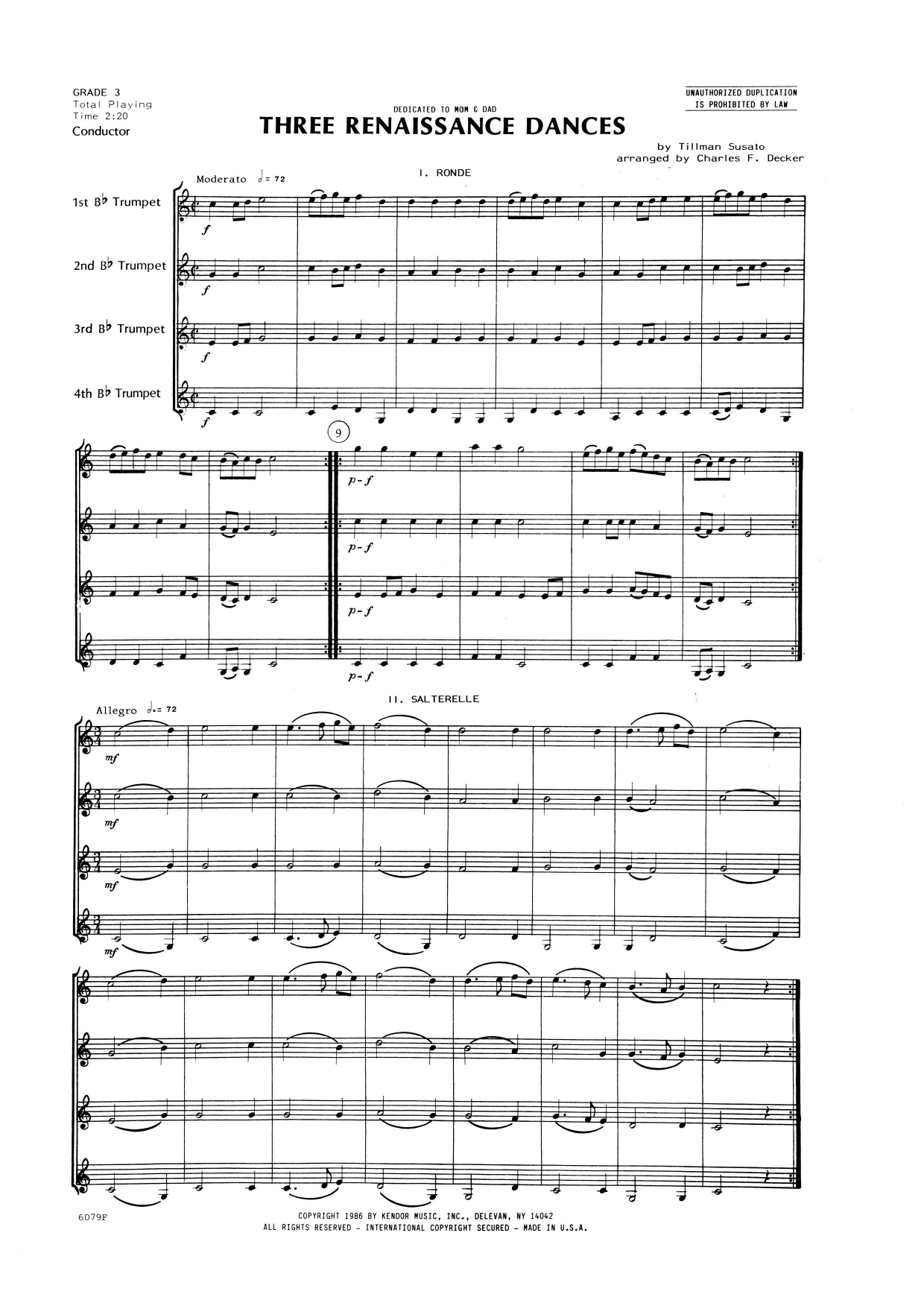 Three Renaissance Dances (From Het Derde Musyk Boexcken - Full Score (Brass Ensemble) von Charles Decker