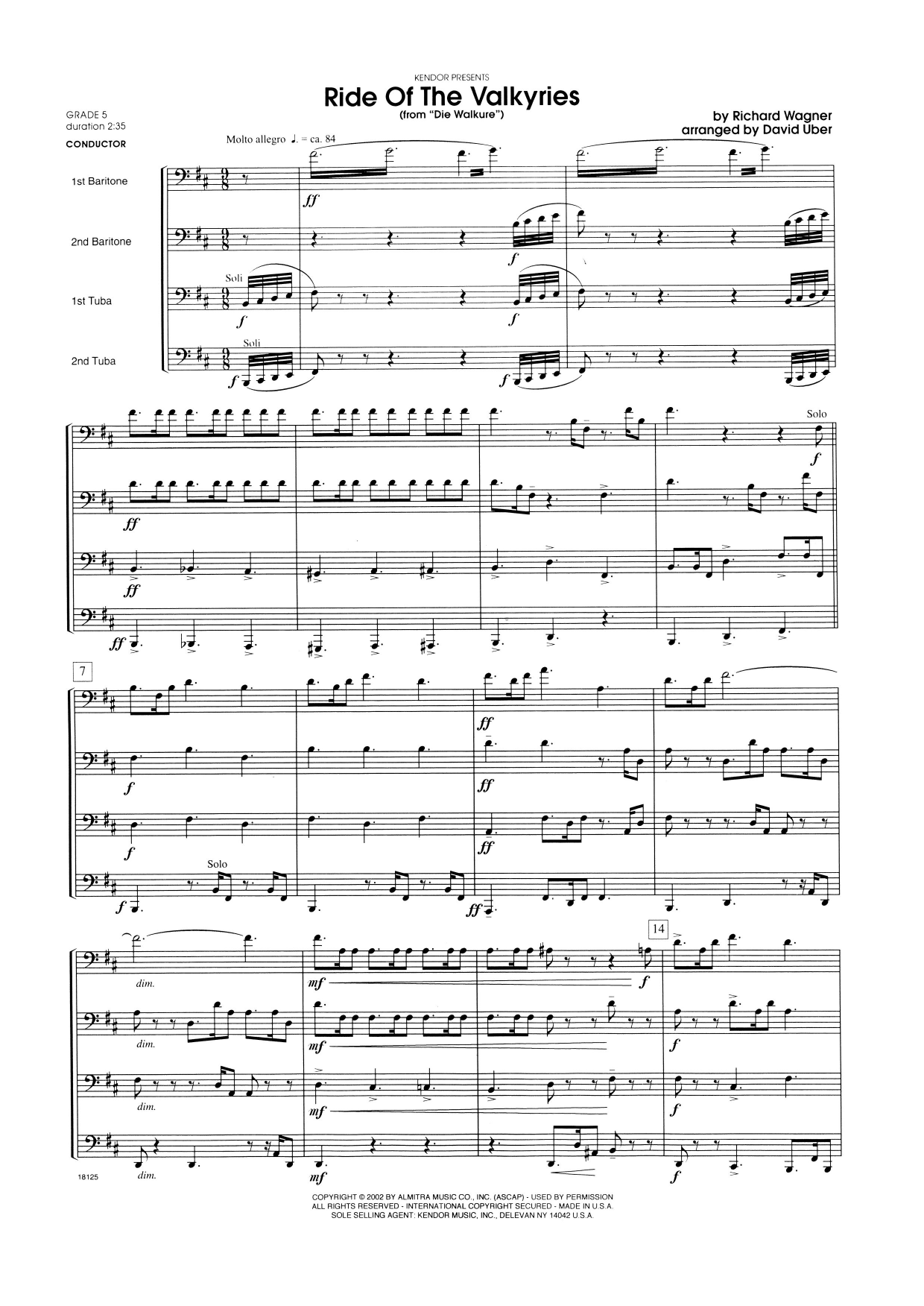 Ride Of The Valkyries From Die Walkure - Full Score (Brass Ensemble) von David Uber