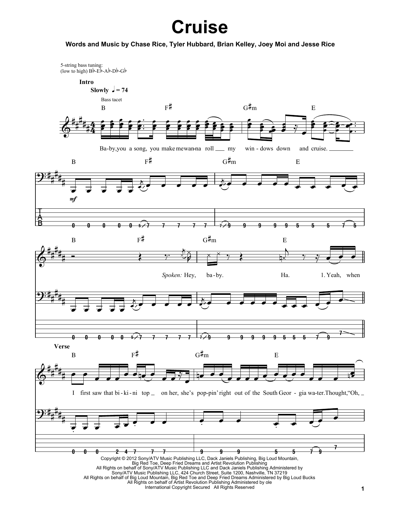 Cruise (Bass Guitar Tab) von Florida Georgia Line