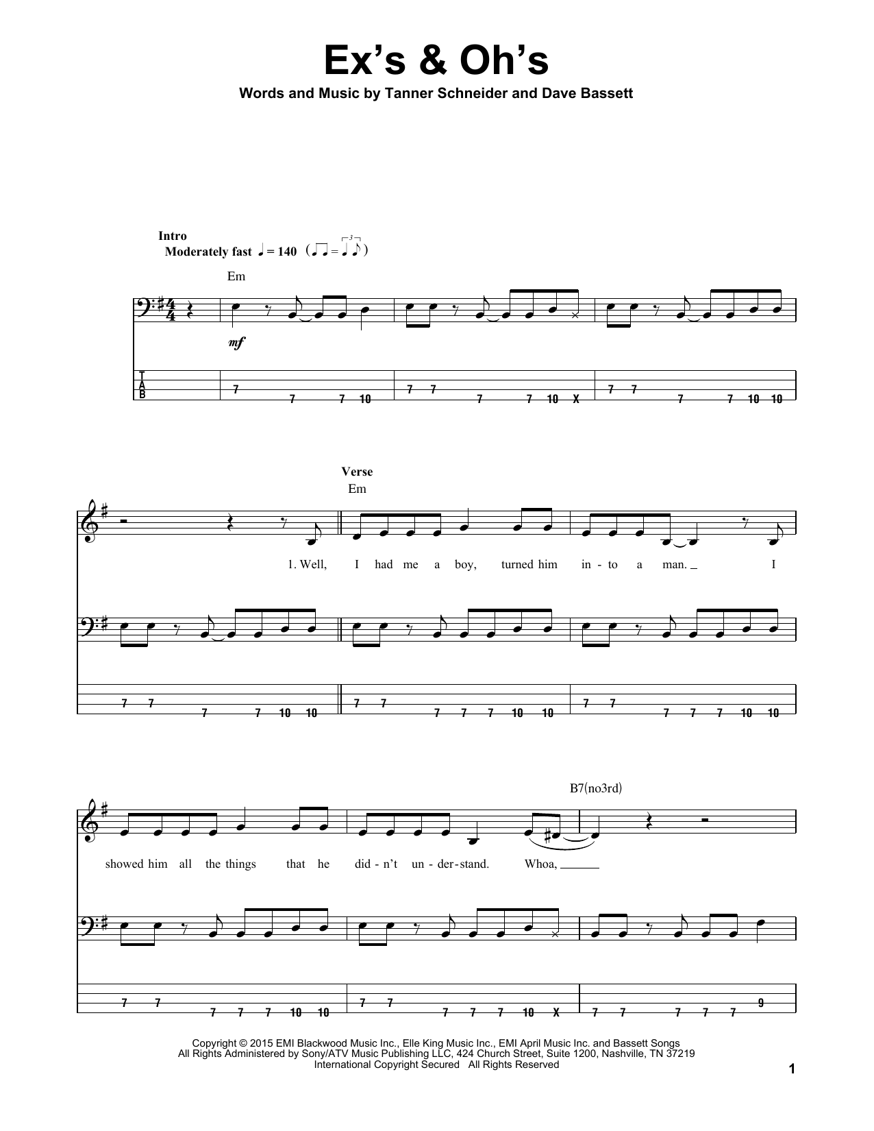 Ex's & Oh's (Bass Guitar Tab) von Elle King