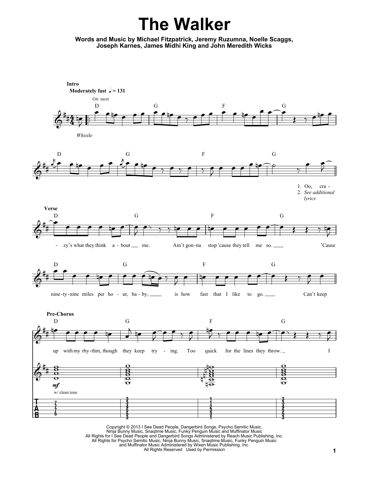 The Walker (Guitar Tab (Single Guitar)) von Fitz And The Tantrums