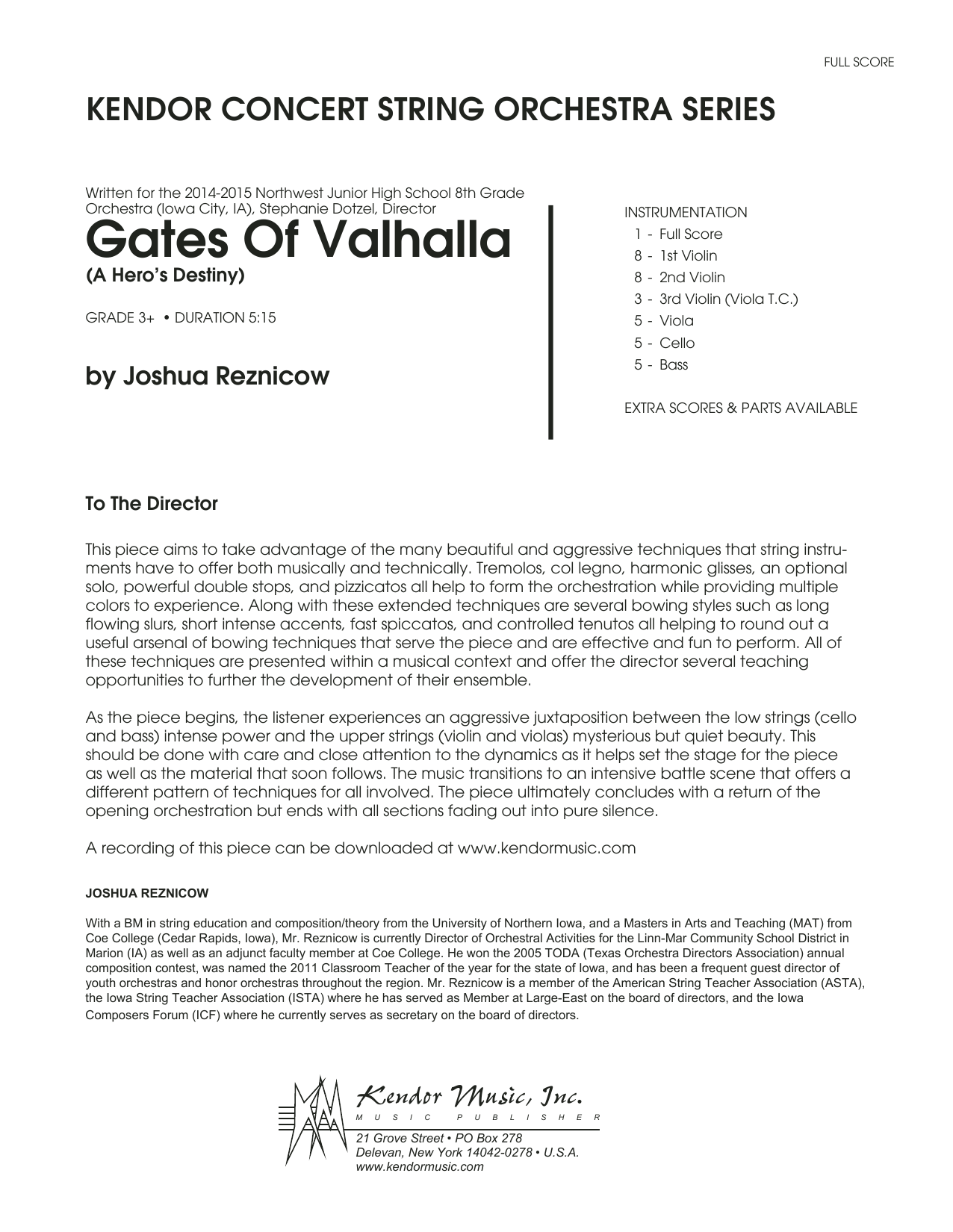 Gates Of Valhalla (A Hero's Destiny) - Full Score (Orchestra) von Joshua Reznicow