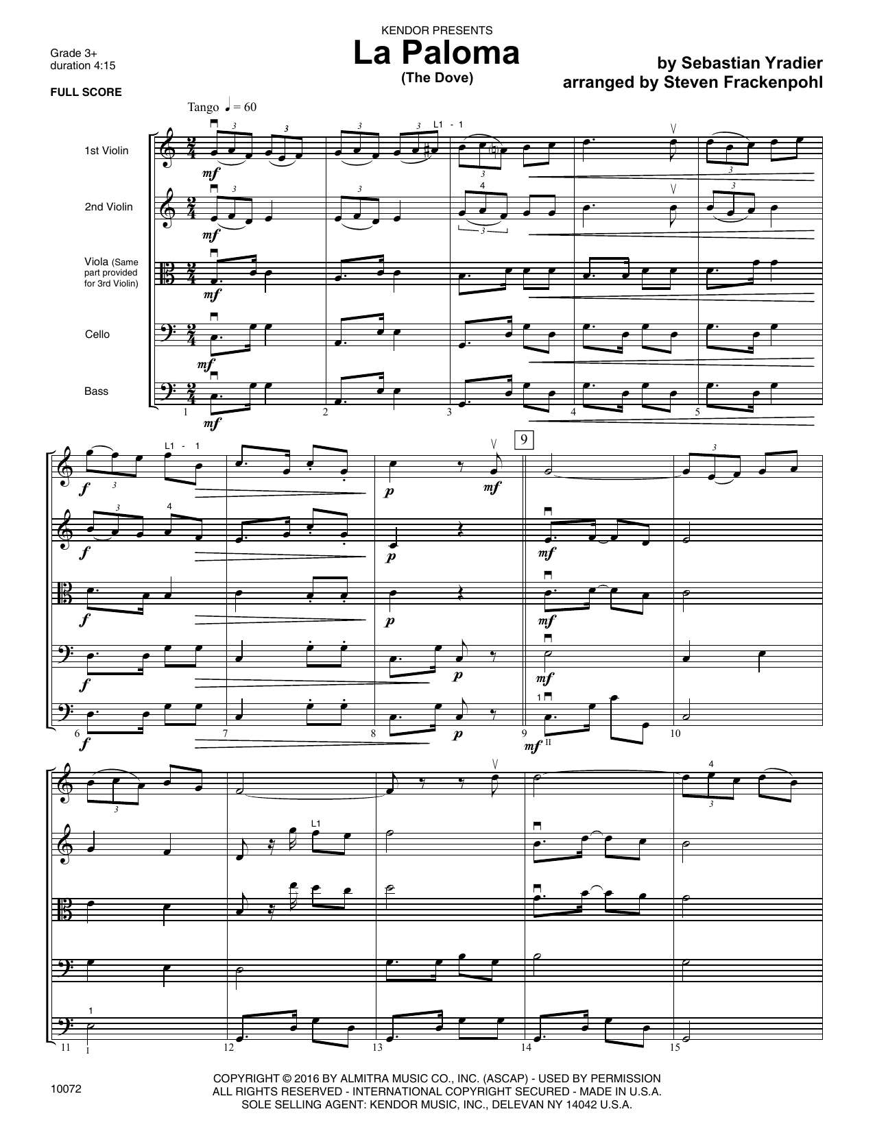 La Paloma (The Dove) - Full Score (Orchestra) von Steven Frackenpohl