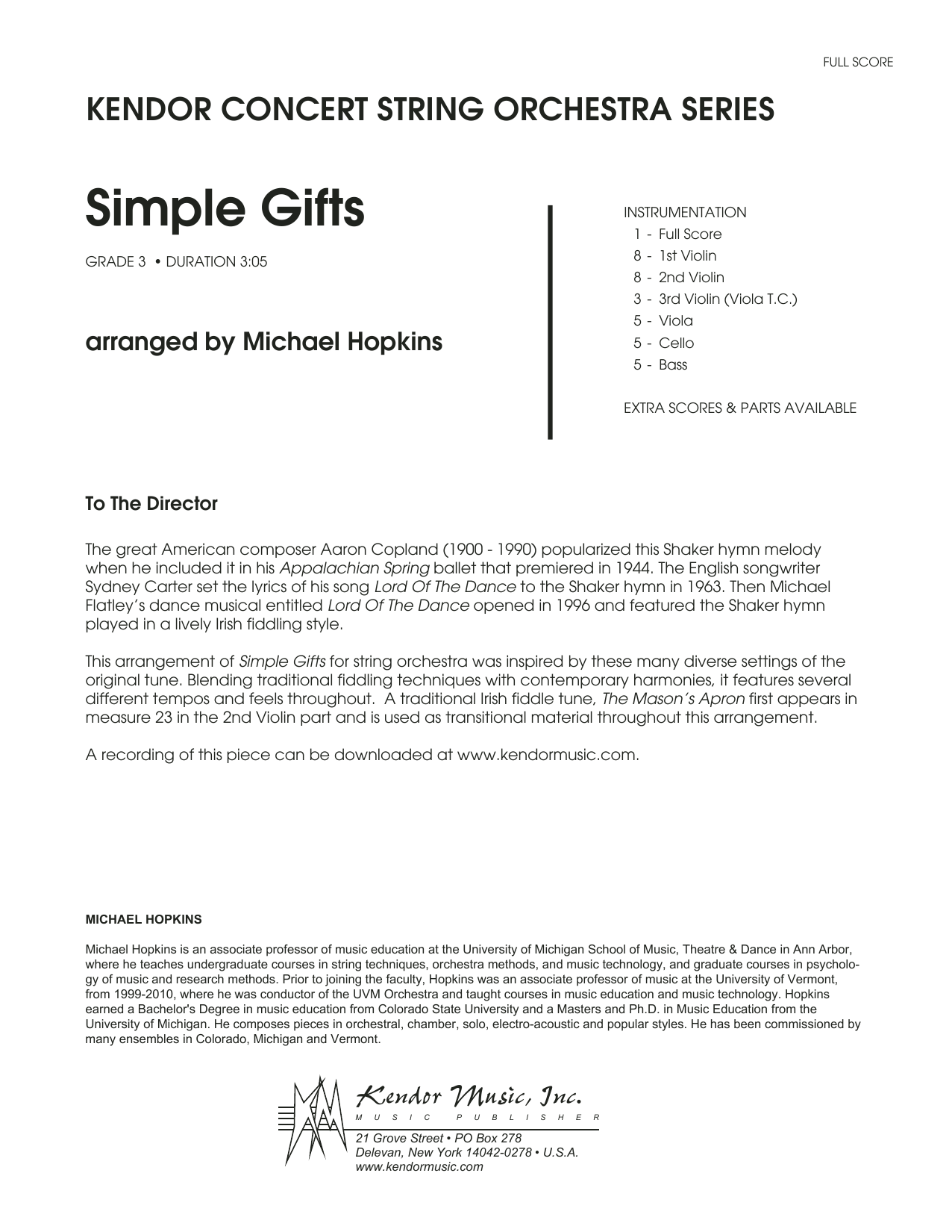 Simple Gifts - Full Score (Orchestra) von Michael Hopkins