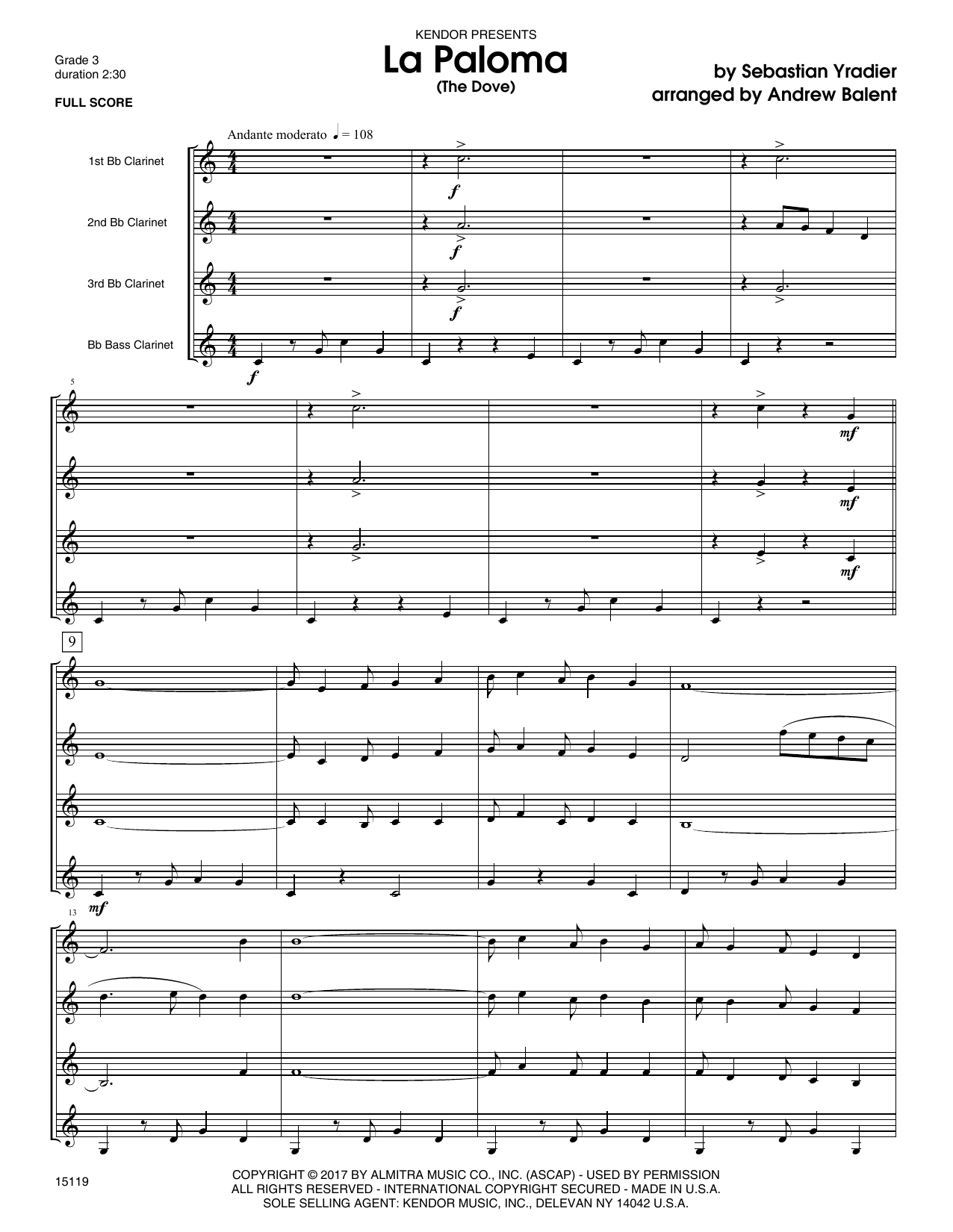 La Paloma (The Dove) - Full Score (Woodwind Ensemble) von Andrew Balent