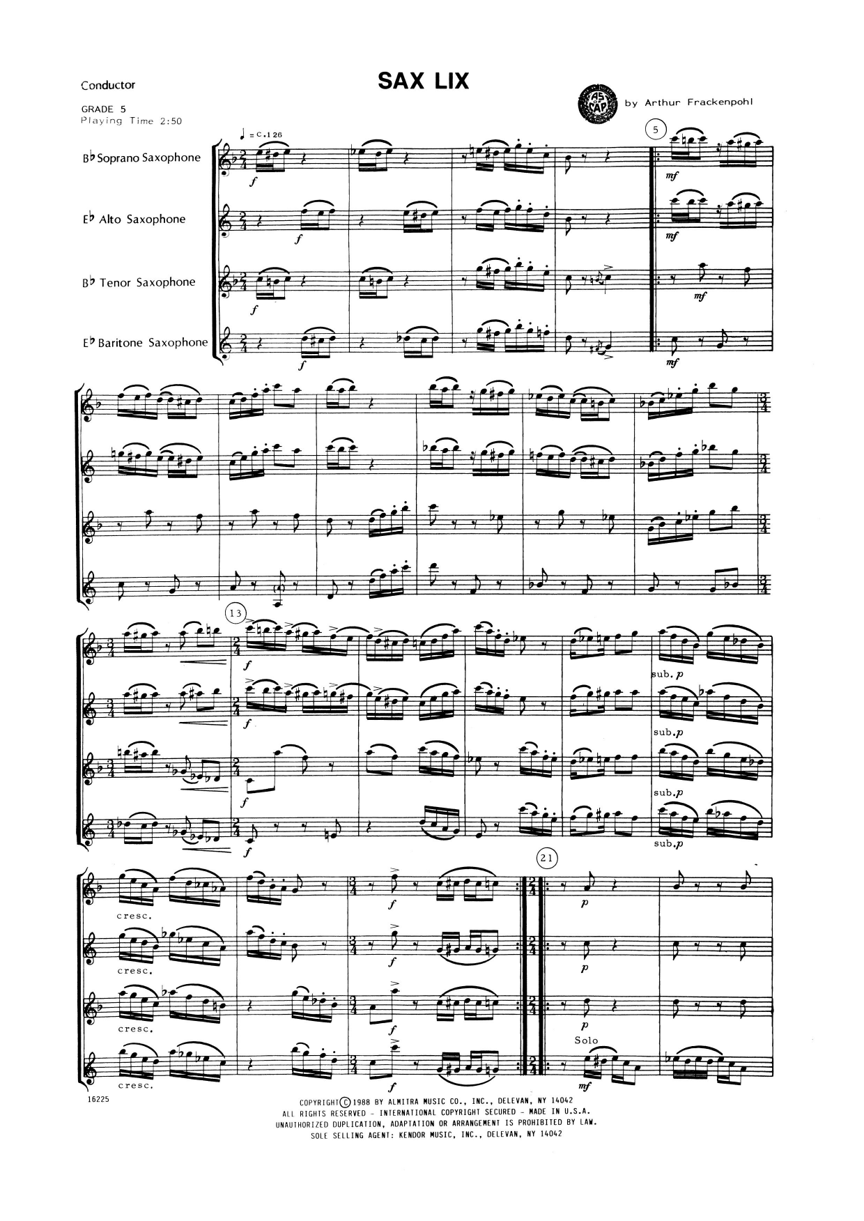 Sax Lix - Full Score (Woodwind Ensemble) von Arthur Frackenpohl