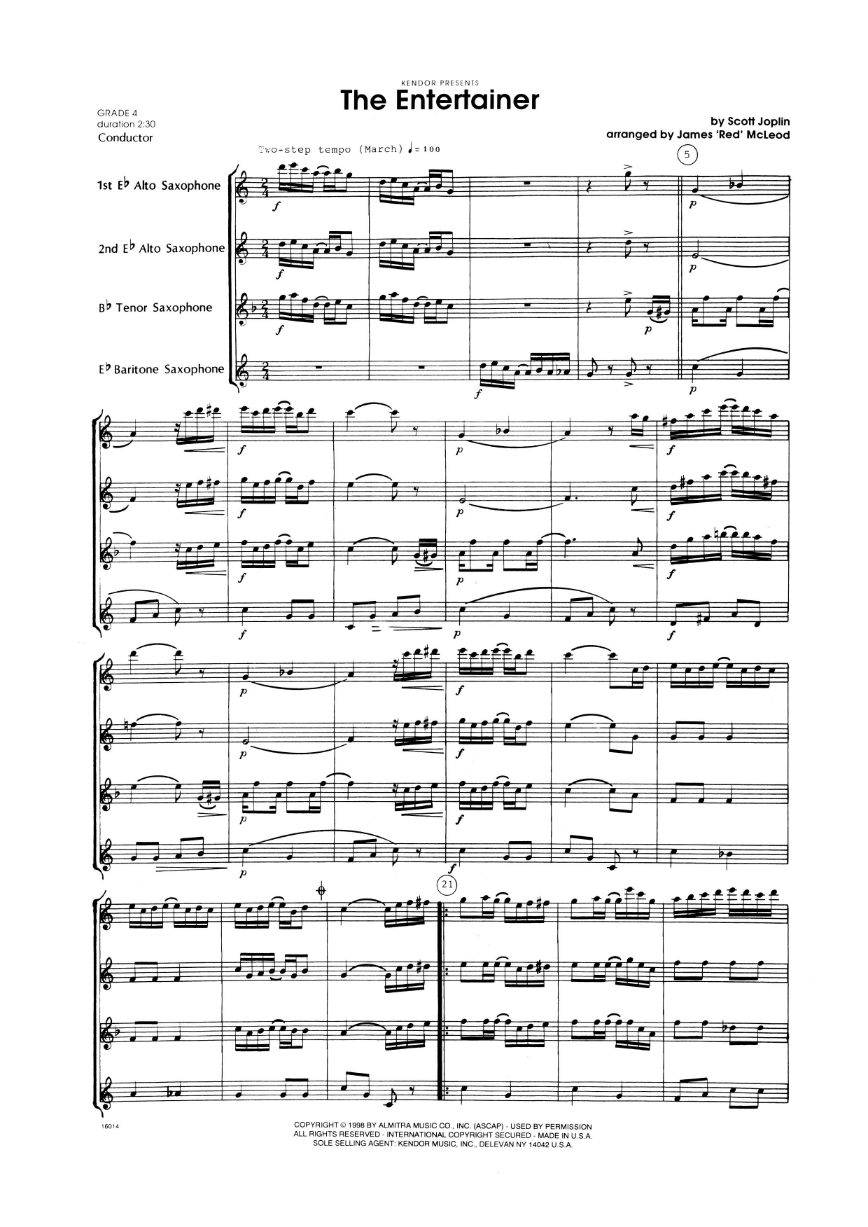 The Entertainer - Full Score (Woodwind Ensemble) von James 'Red' McLeod