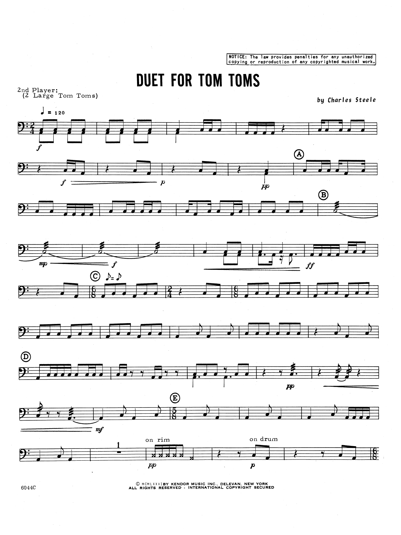 Duet For Tom Toms - Percussion 2 (Percussion Ensemble) von Charles Steele