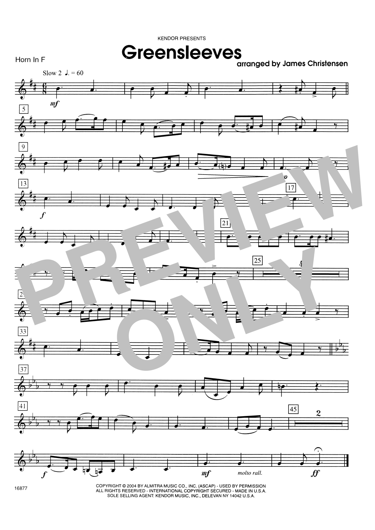 Greensleeves - Horn in F (Woodwind Ensemble) von James Christensen