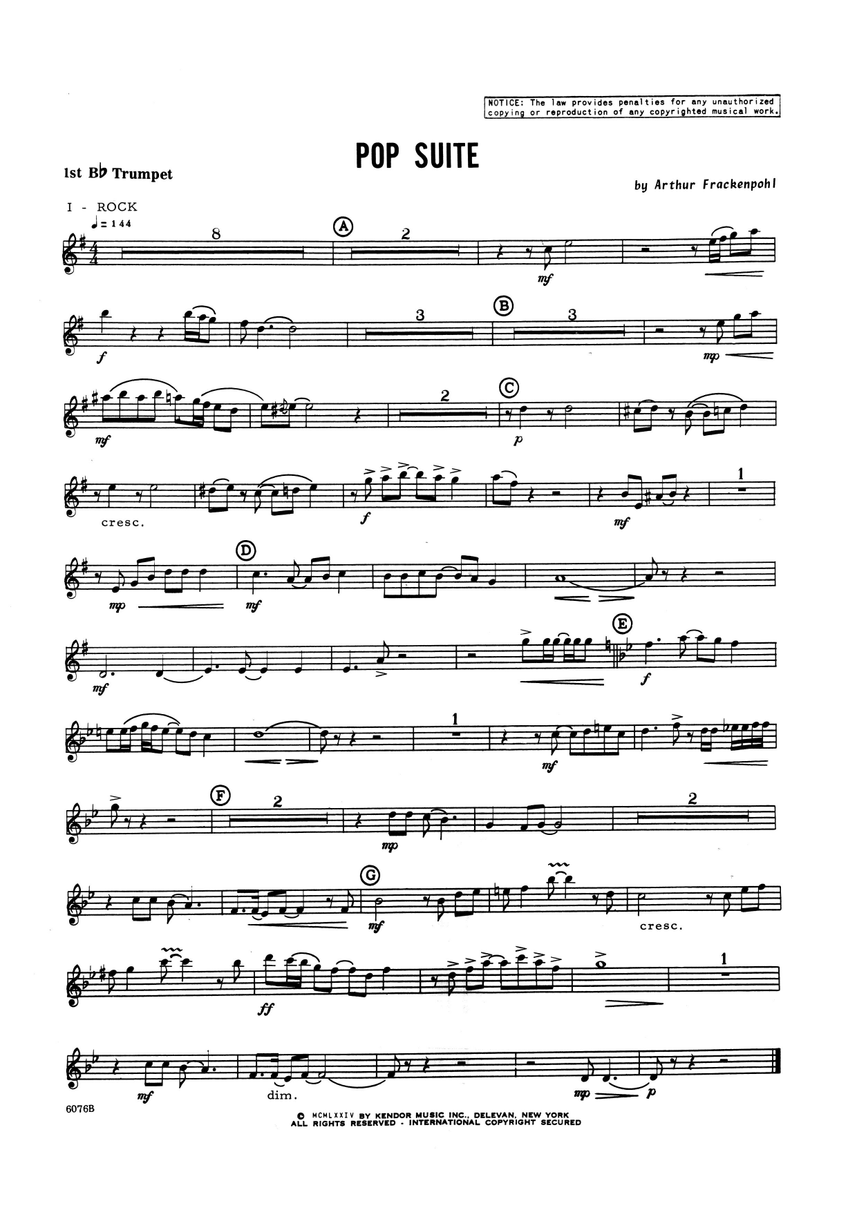 Pop Suite - 1st Bb Trumpet (Brass Ensemble) von Arthur Frackenpohl