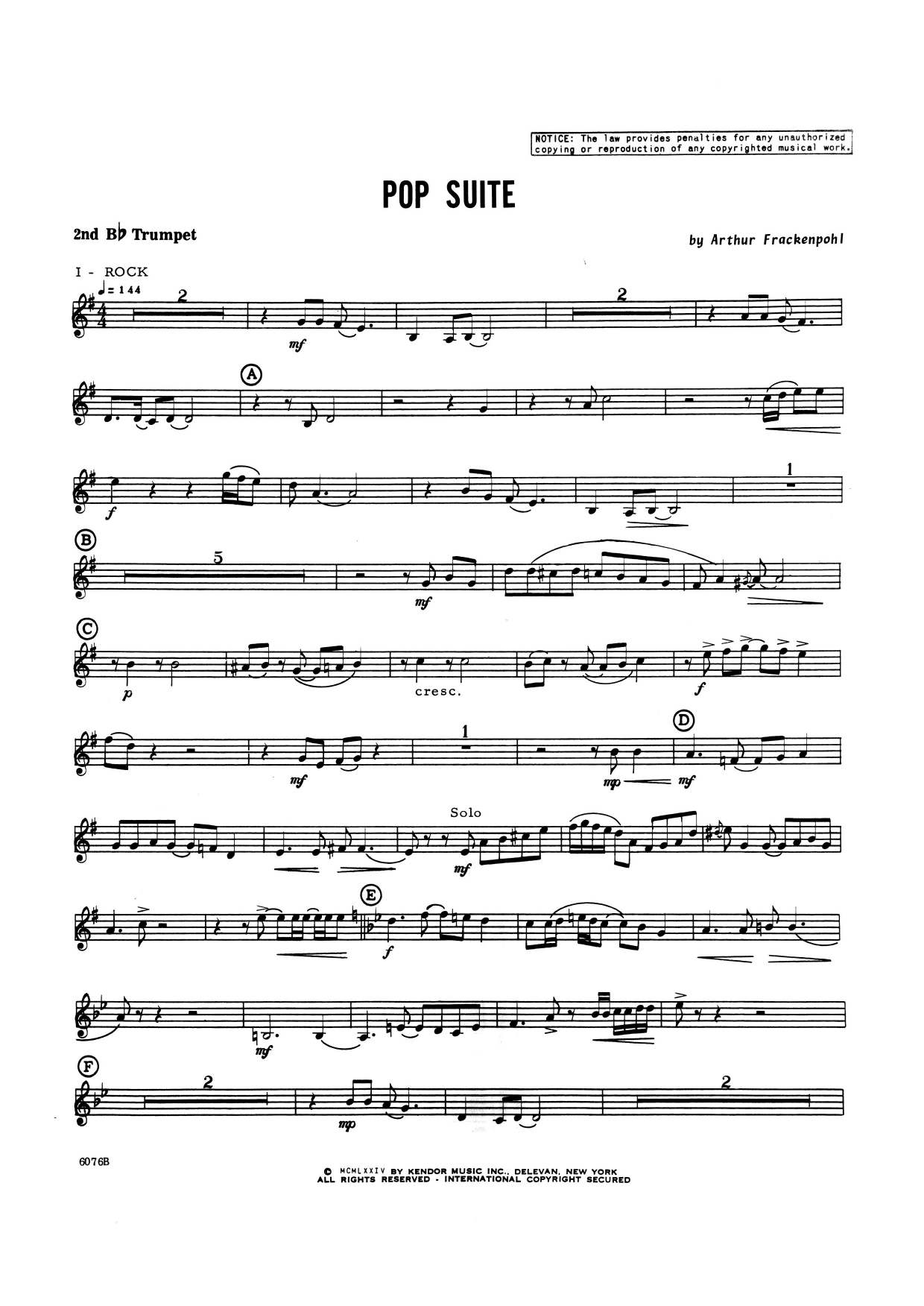 Pop Suite - 2nd Bb Trumpet (Brass Ensemble) von Arthur Frackenpohl