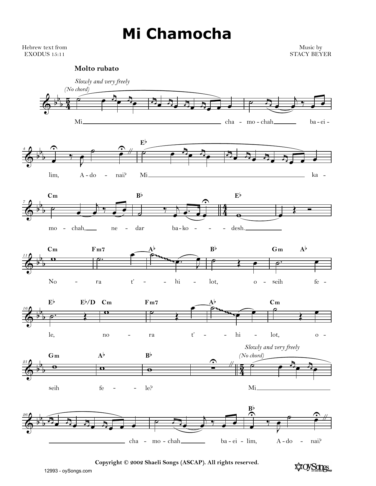 Mi Chamocha (Lead Sheet / Fake Book) von Stacy Beyer