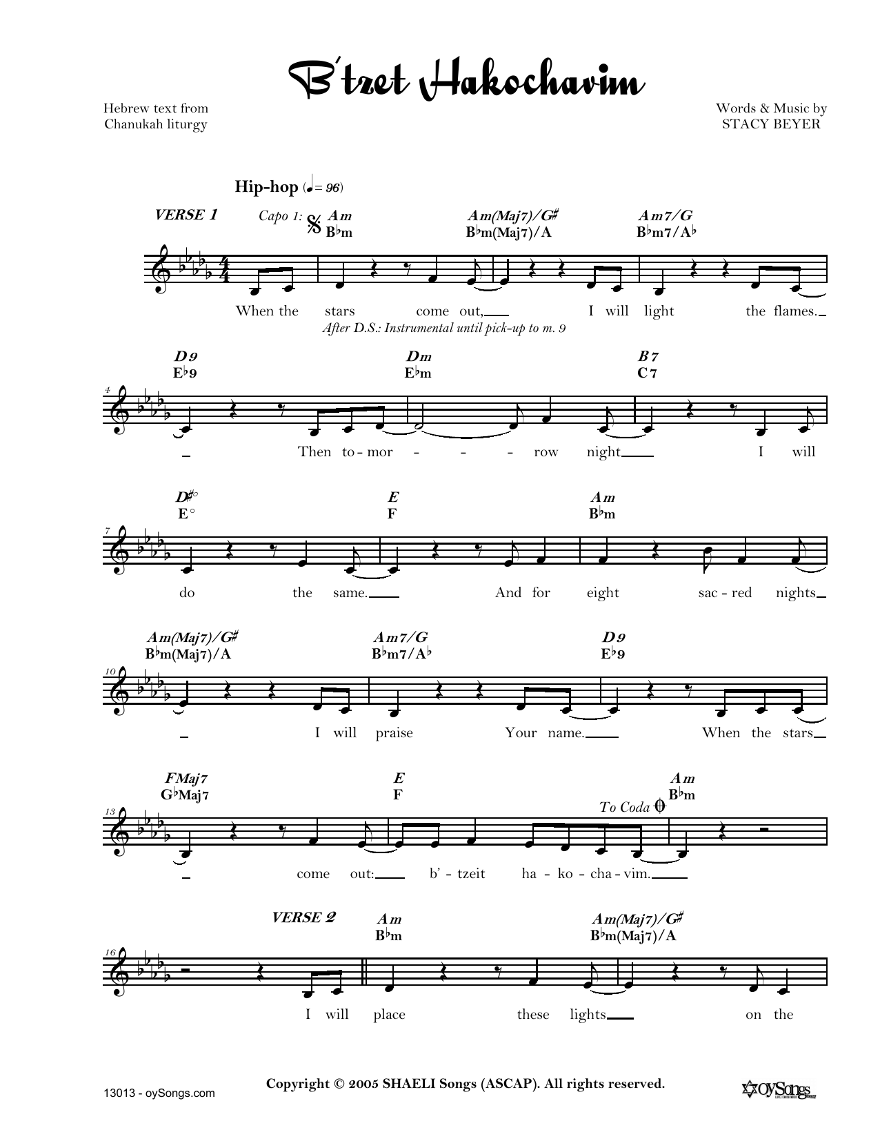 B'tzet Hakochavim (Lead Sheet / Fake Book) von Stacy Beyer