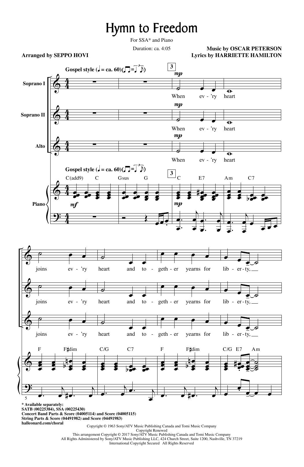 Hymn To Freedom (arr. Seppo Hovi) (SSA Choir) von Oscar Peterson