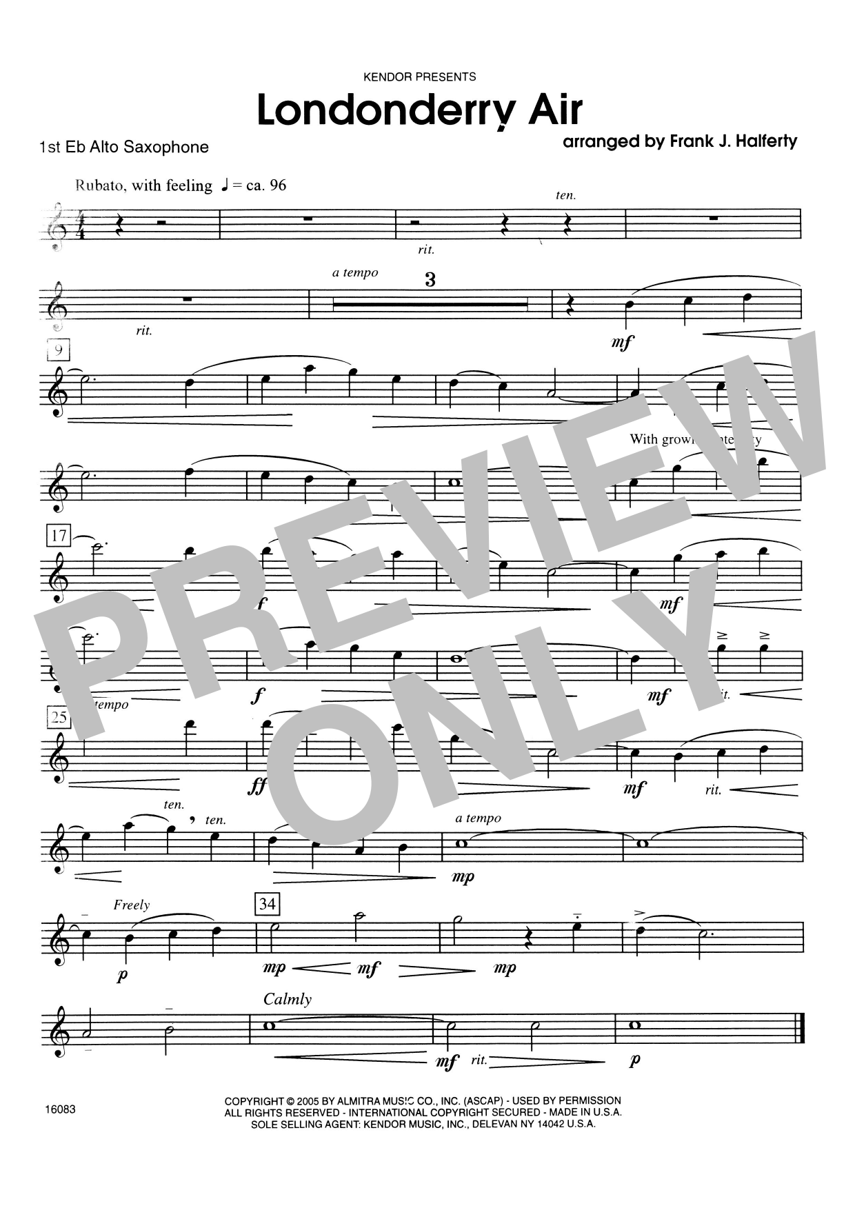 Londonderry Air - 1st Eb Alto Saxophone (Woodwind Ensemble) von Frank J. Halferty