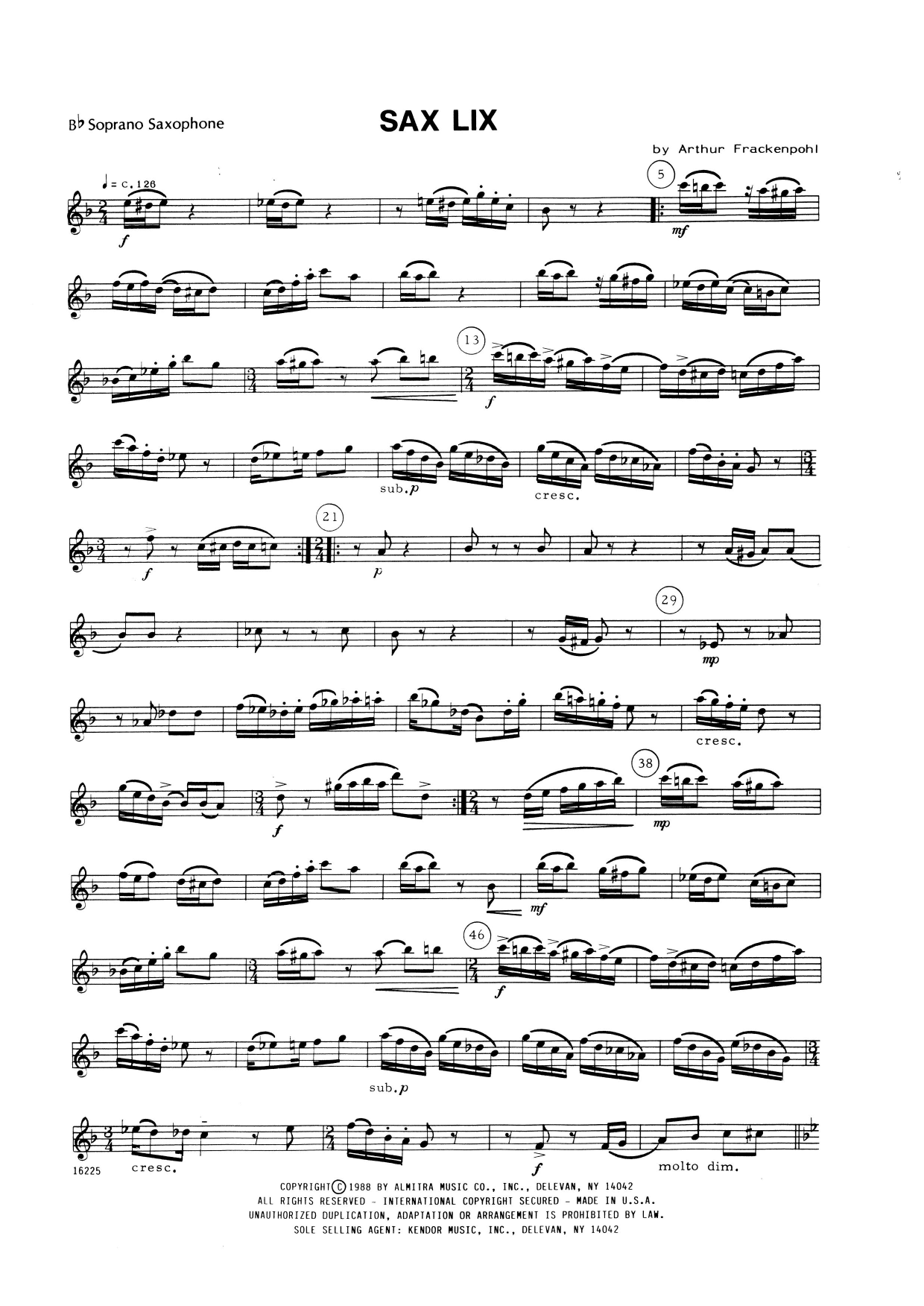 Sax Lix - Bb Soprano Sax (Woodwind Ensemble) von Arthur Frackenpohl