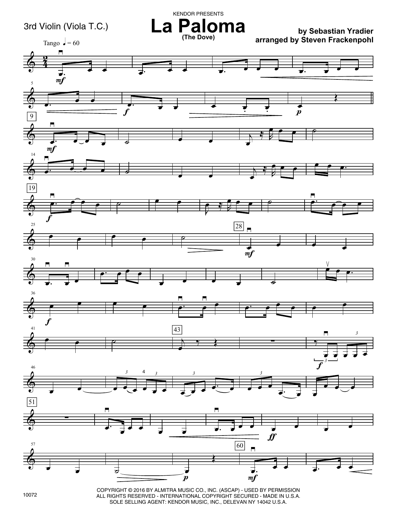 La Paloma (The Dove) - Violin 3 (Viola T.C.) (Orchestra) von Steven Frackenpohl