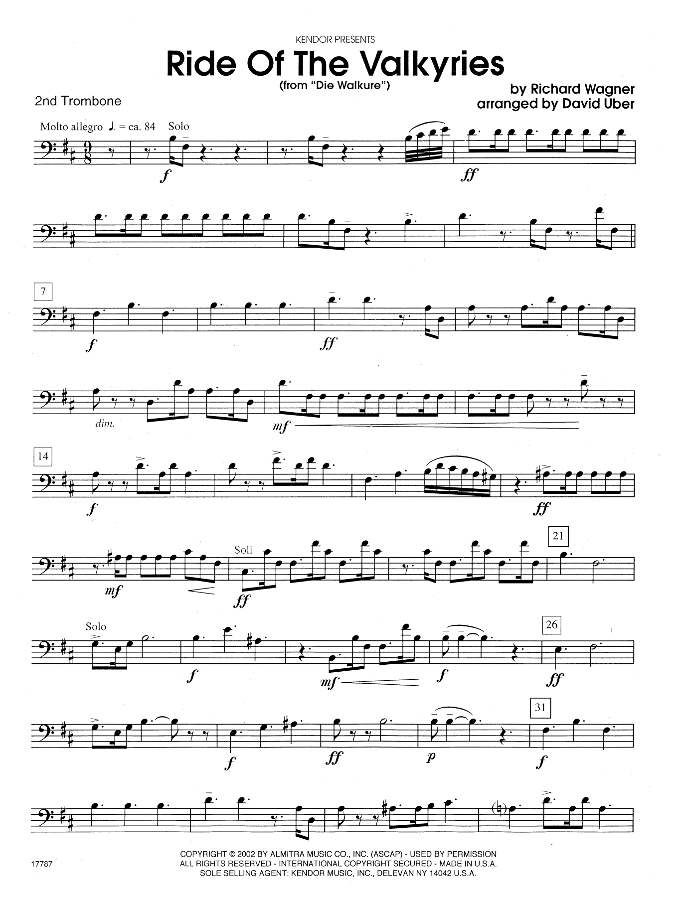 Ride Of The Valkyries From Die Walkure - 2nd Trombone (Brass Ensemble) von David Uber