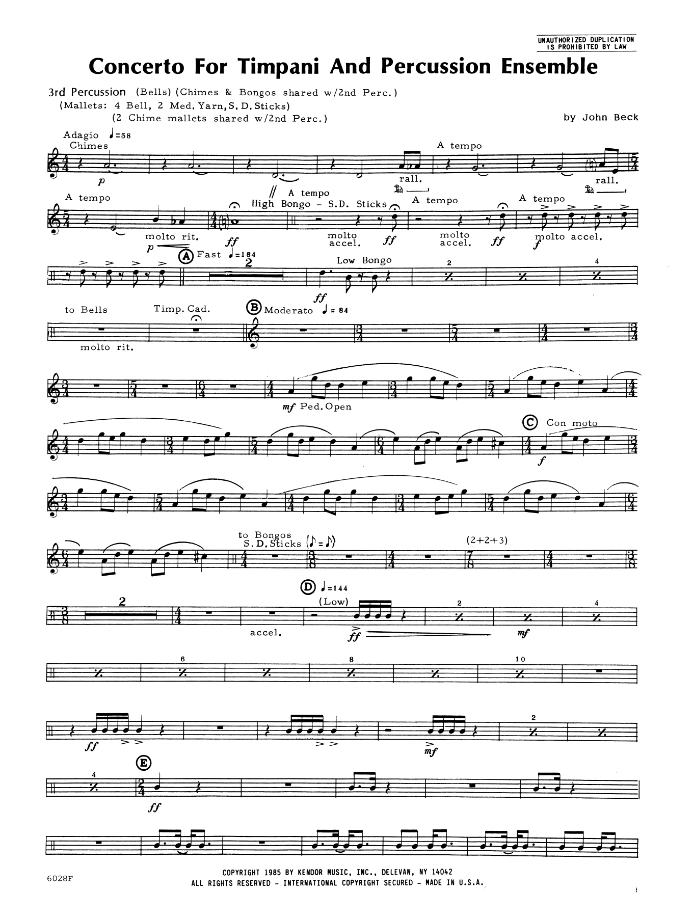 Concerto For Timpani And Percussion Ensemble - Percussion 3 (Percussion Ensemble) von John H. Beck