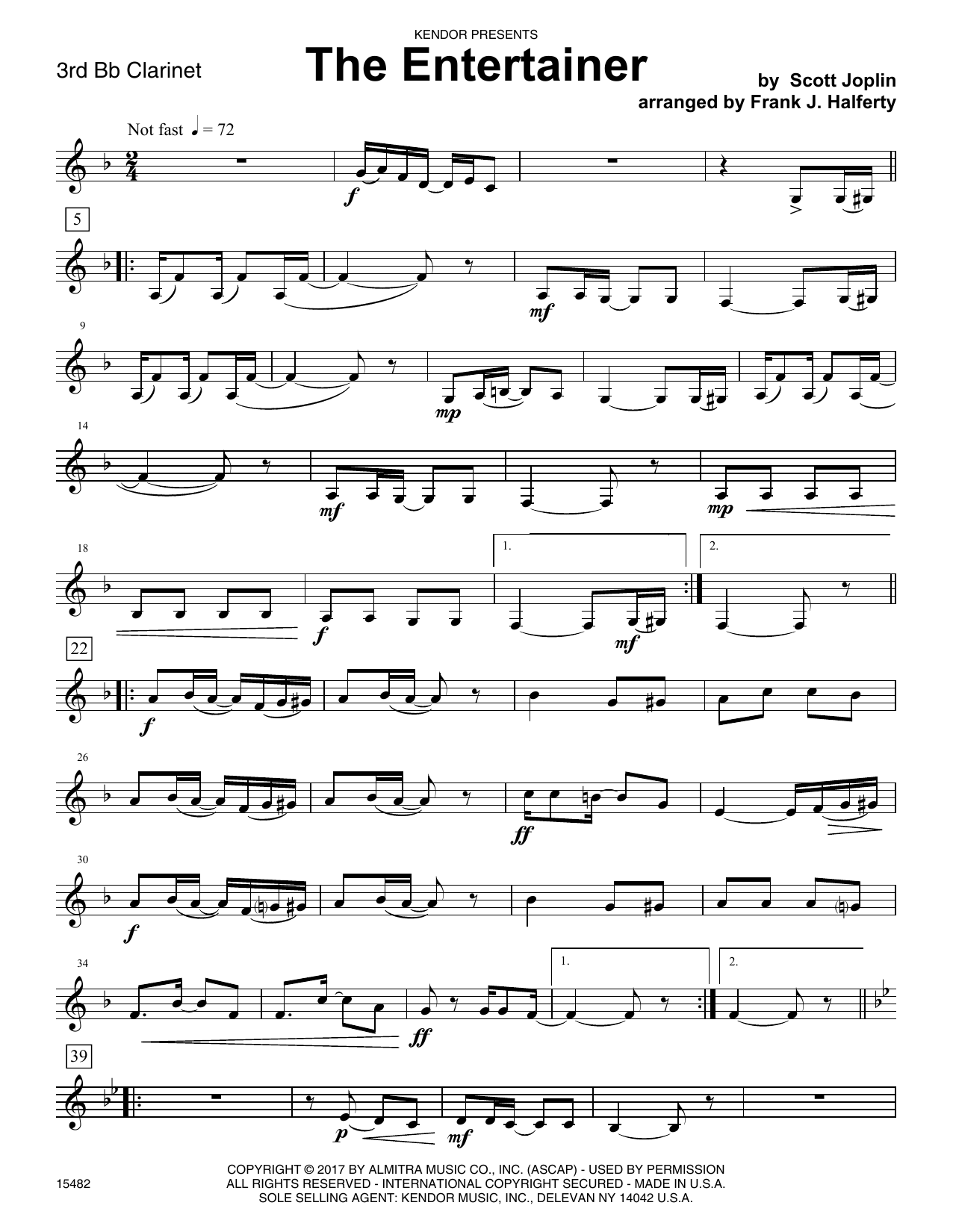 The Entertainer - 3rd Bb Clarinet (Woodwind Ensemble) von Frank J. Halferty