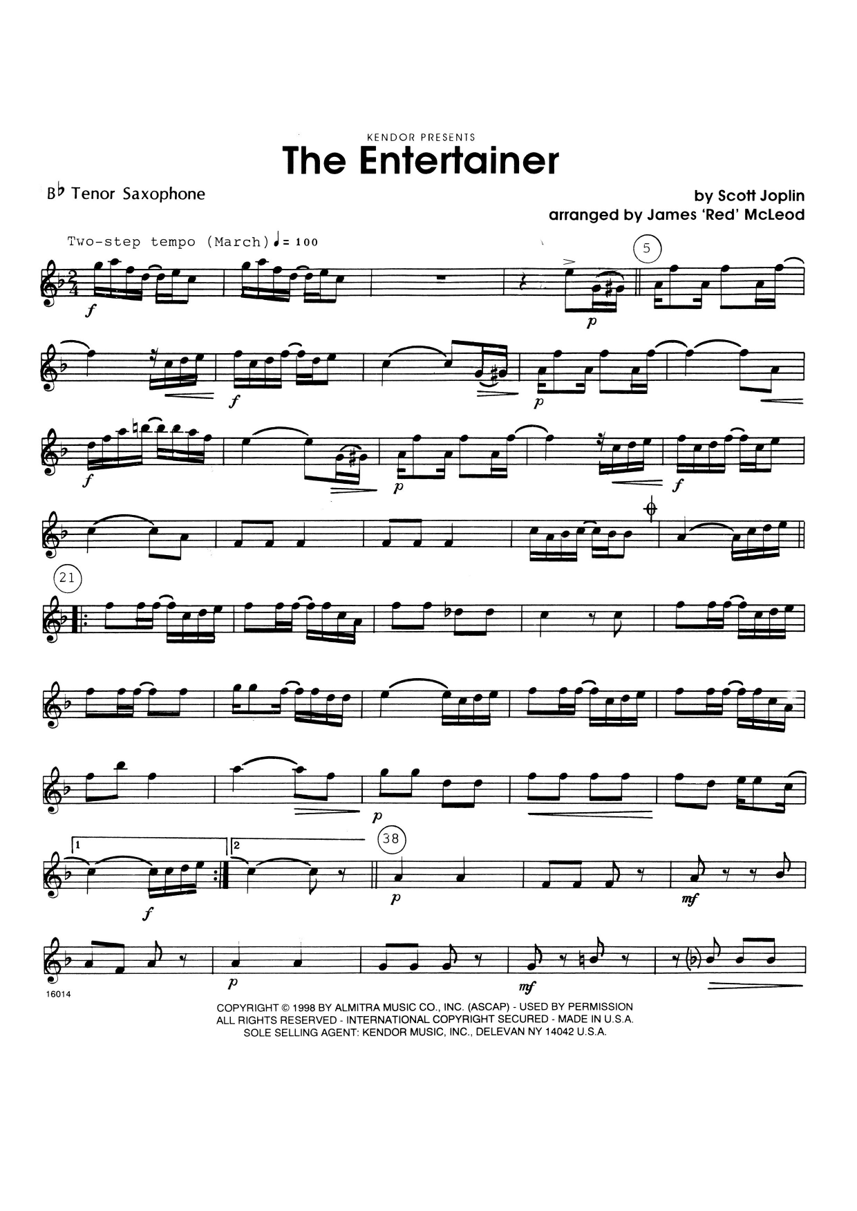 The Entertainer - Bb Tenor Saxophone (Woodwind Ensemble) von James 'Red' McLeod