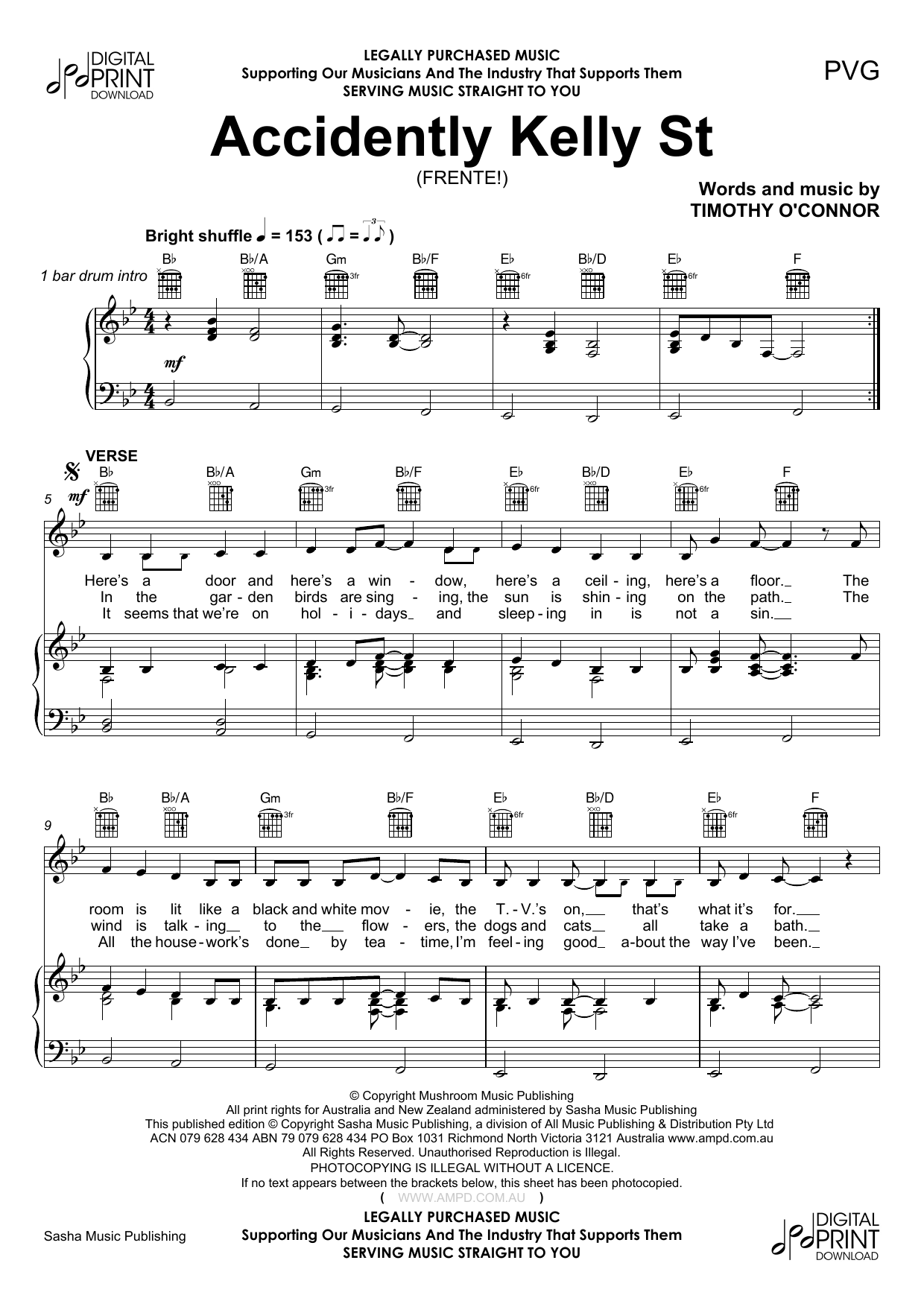 Accidently Kelly St (Piano, Vocal & Guitar Chords (Right-Hand Melody)) von Frente