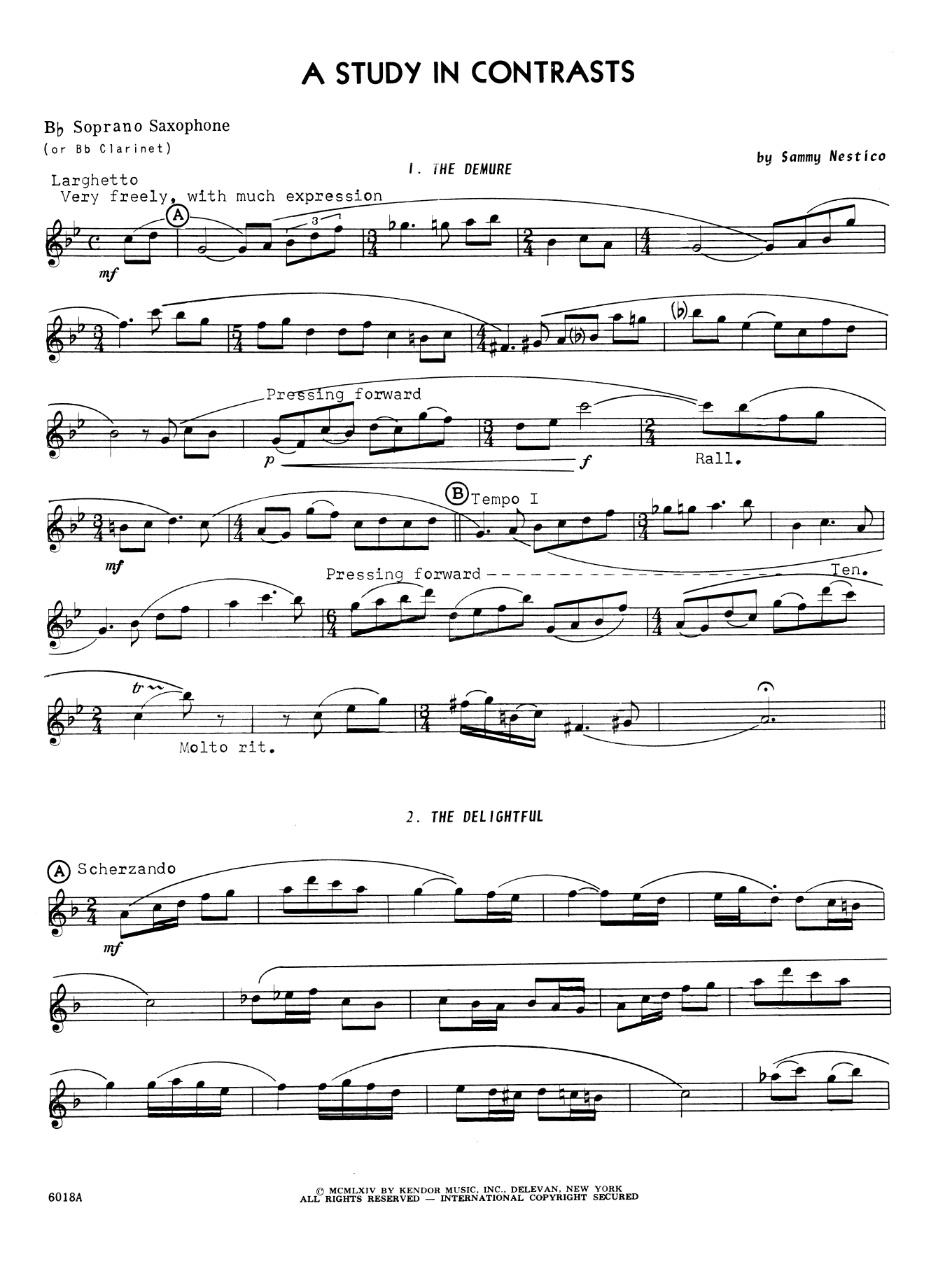 A Study In Contrasts - Bb Soprano Sax (Woodwind Ensemble) von Sammy Nestico