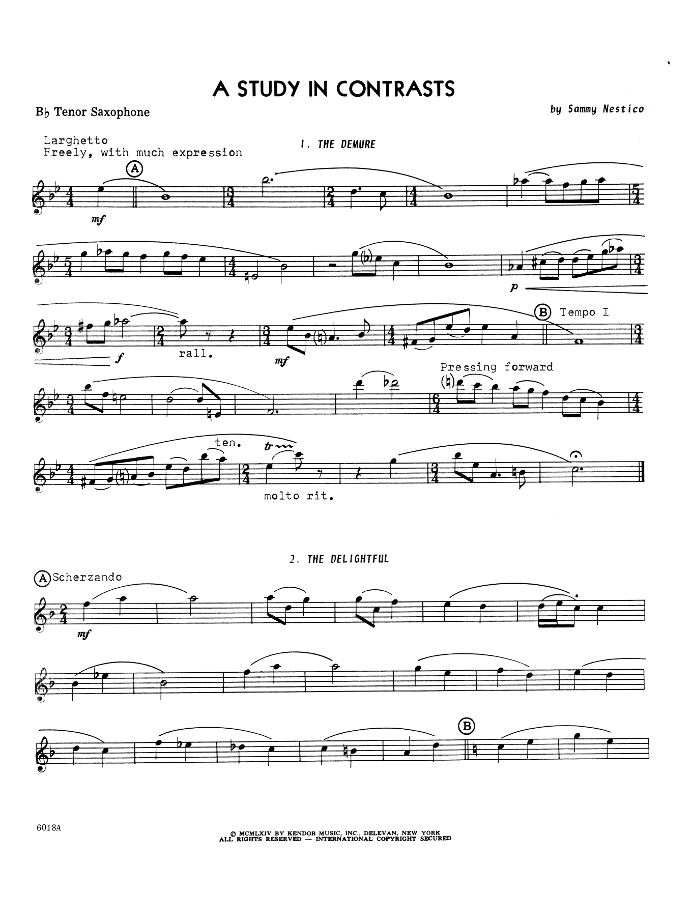 A Study In Contrasts - Bb Tenor Saxophone (Woodwind Ensemble) von Sammy Nestico