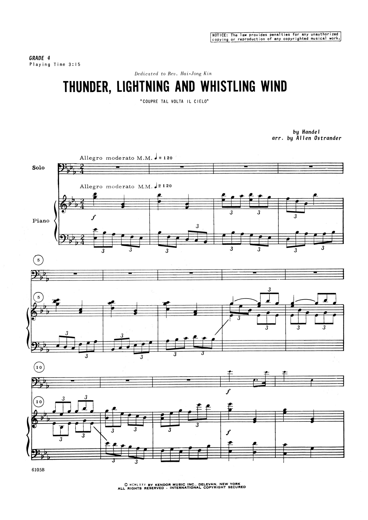 Thunder, Lightning And Whistling Wind (Coupre Tal Volta Il Cielo) - Piano Accompaniment (Brass Solo) von Allen Ostrander