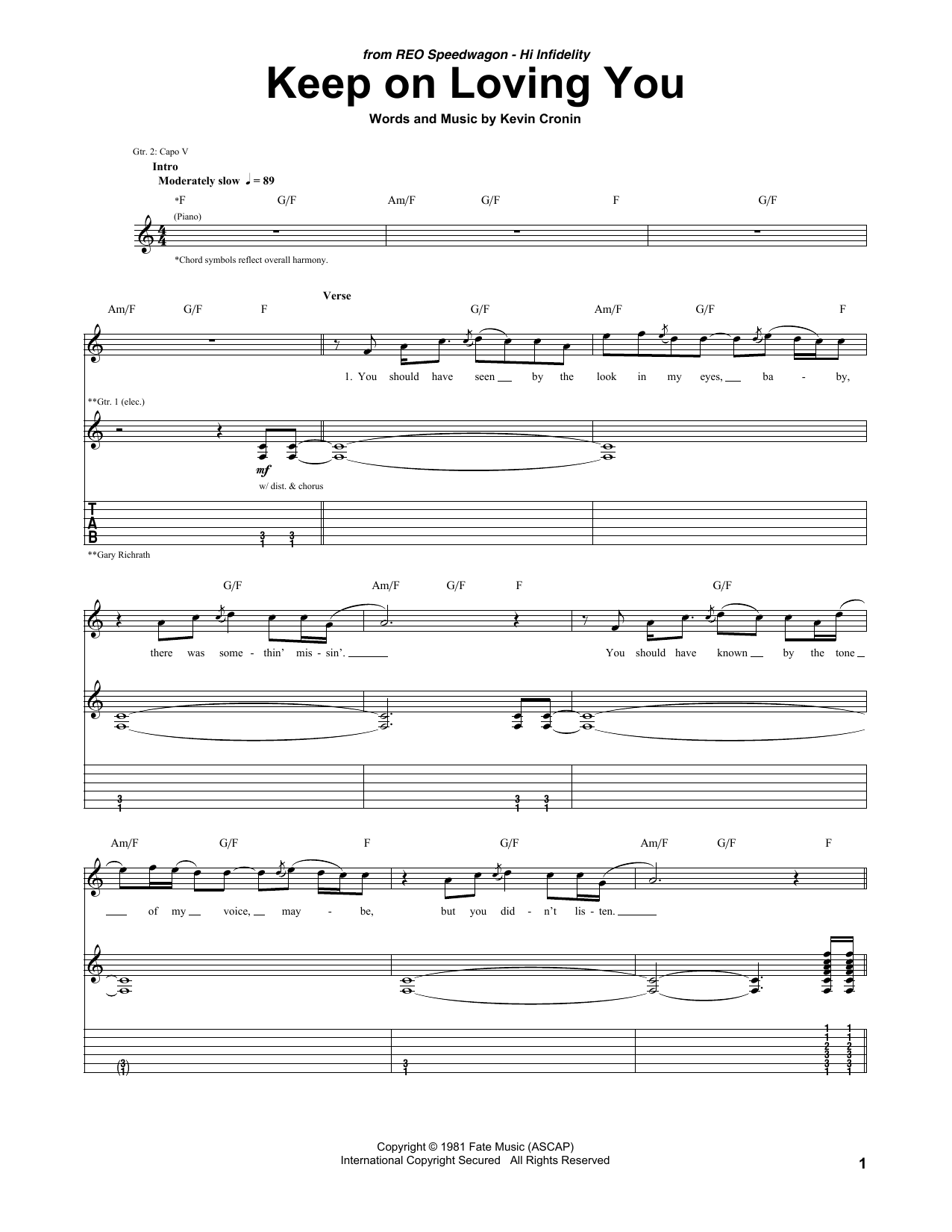 Keep On Loving You (Guitar Tab) von REO Speedwagon