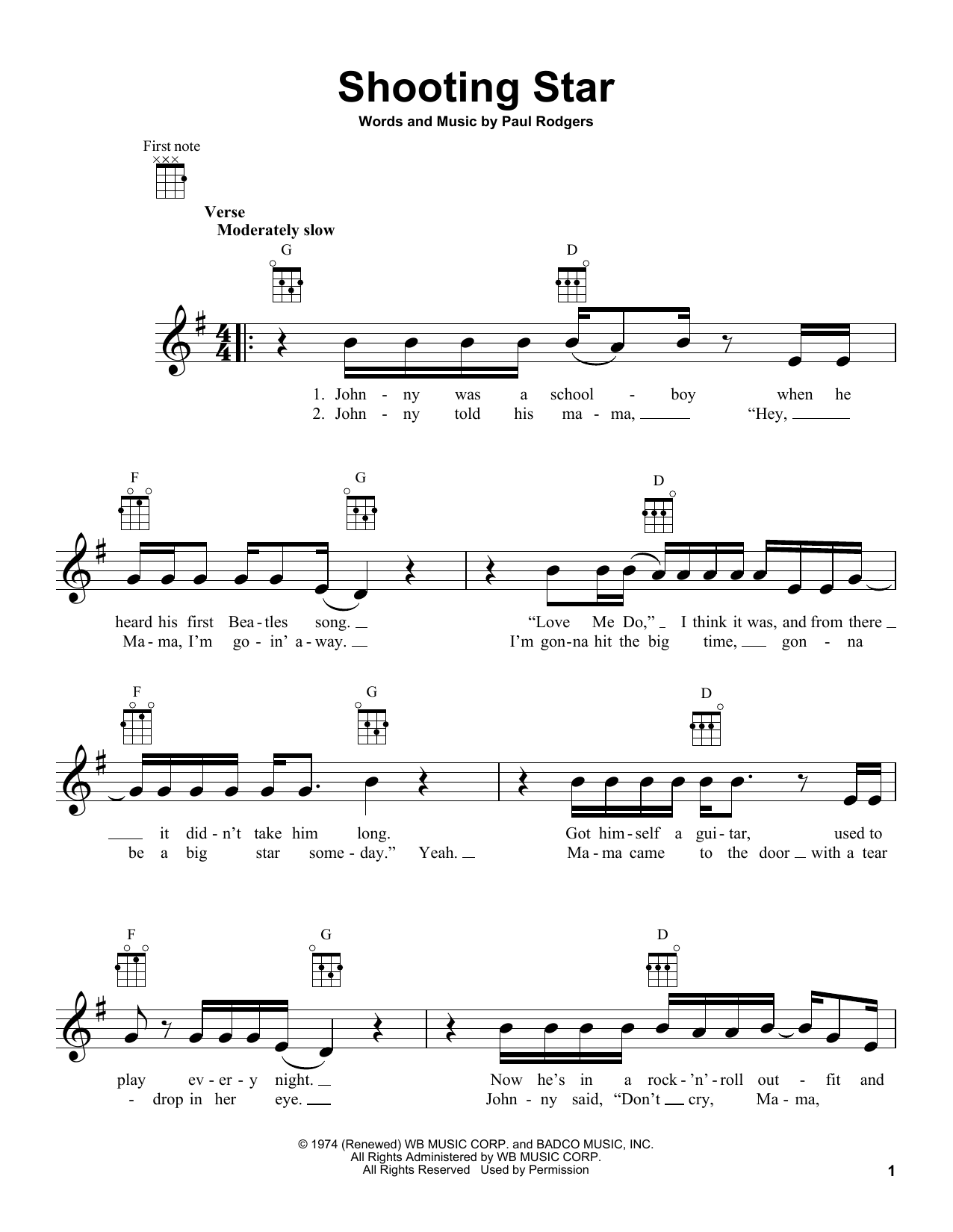 Shooting Star (Ukulele) von Bad Company