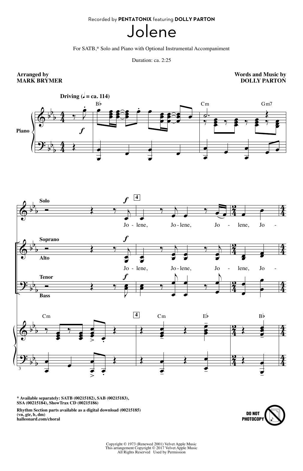 Jolene (feat. Dolly Parton) (arr. Mark Brymer) (SATB Choir) von Pentatonix