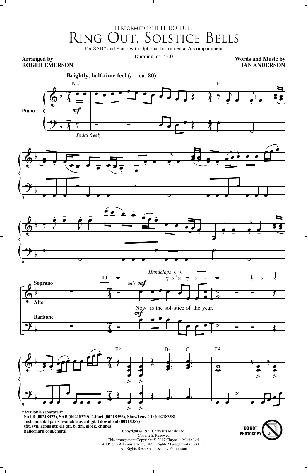 Ring Out, Solstice Bells (SAB Choir) von Roger Emerson